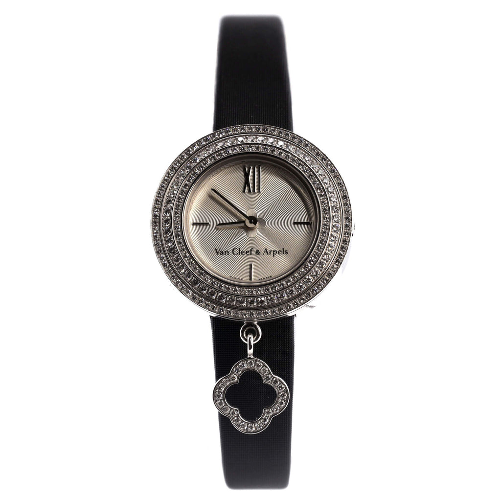 Charms Three Row Quartz Watch White Gold and Satin with Diamond Bezel 25
