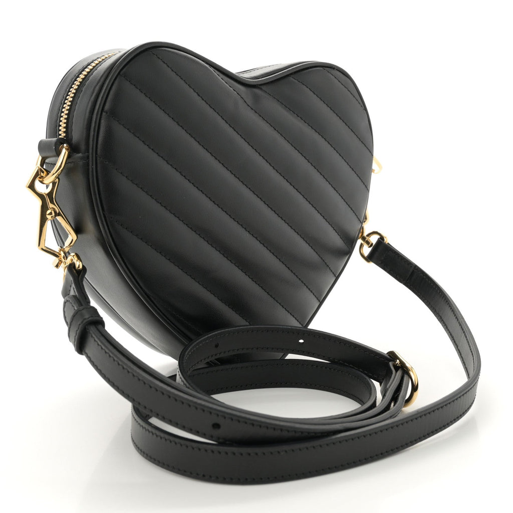 Calfskin Matelasse Diagonal Mini Interlocking G Heart Shoulder Bag Black