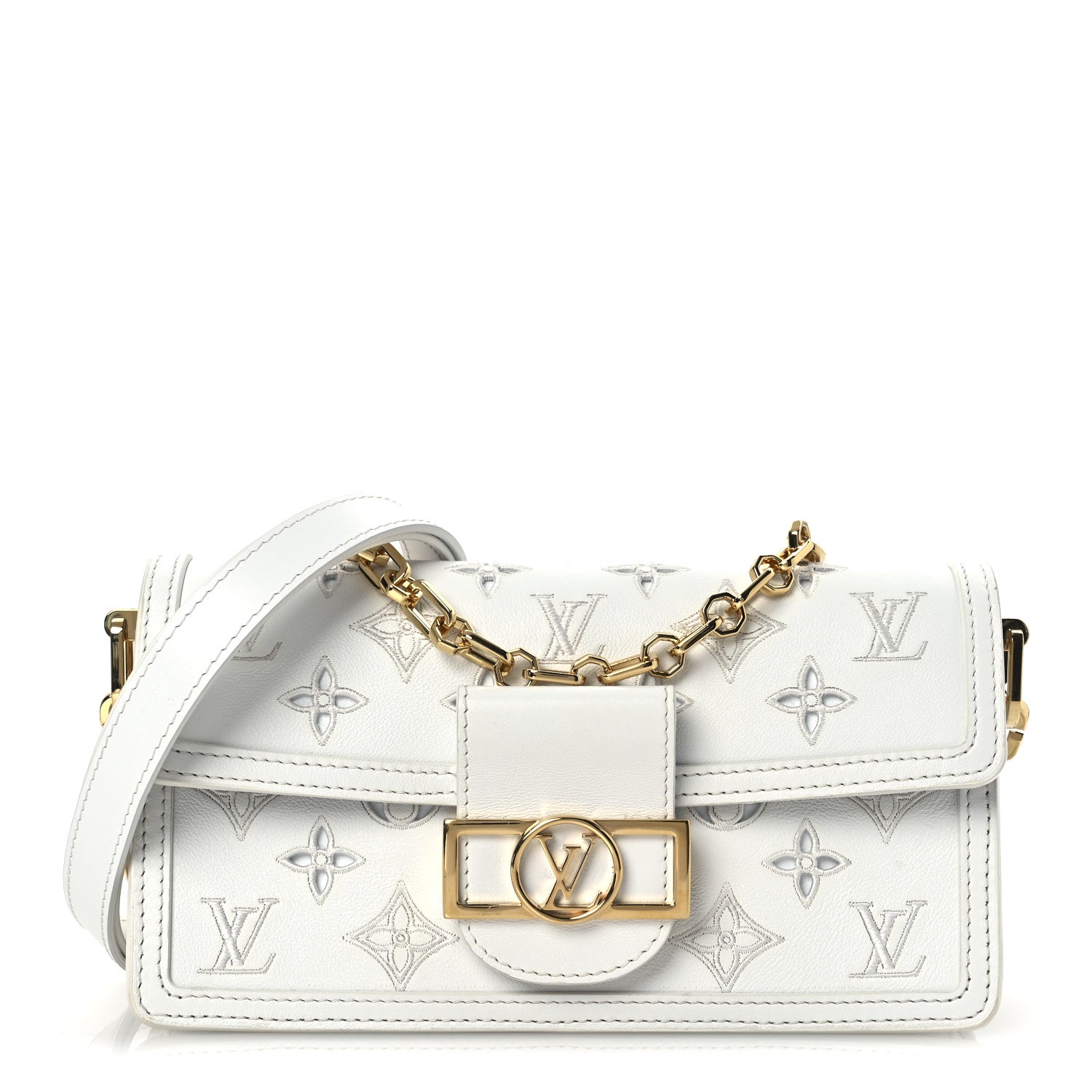 Calfskin LV Broderie Dauphine East West White