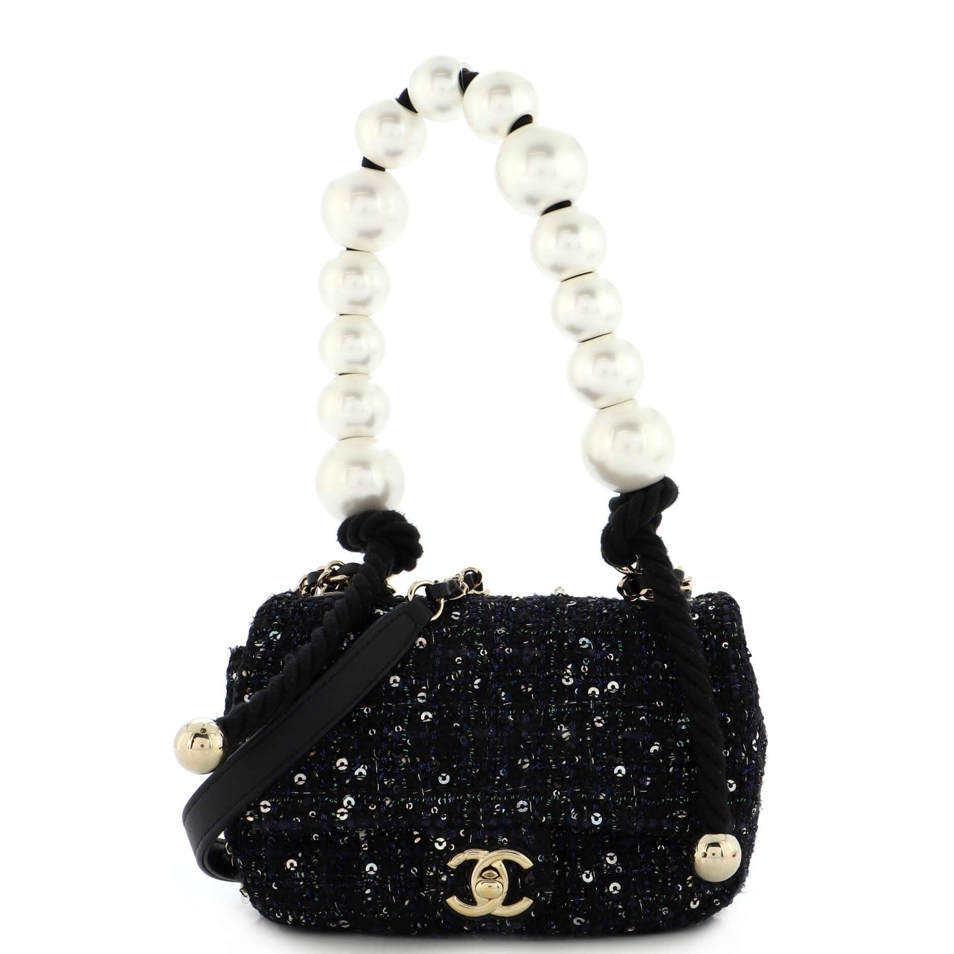 Pearl Handle Flap Bag Tweed Mini