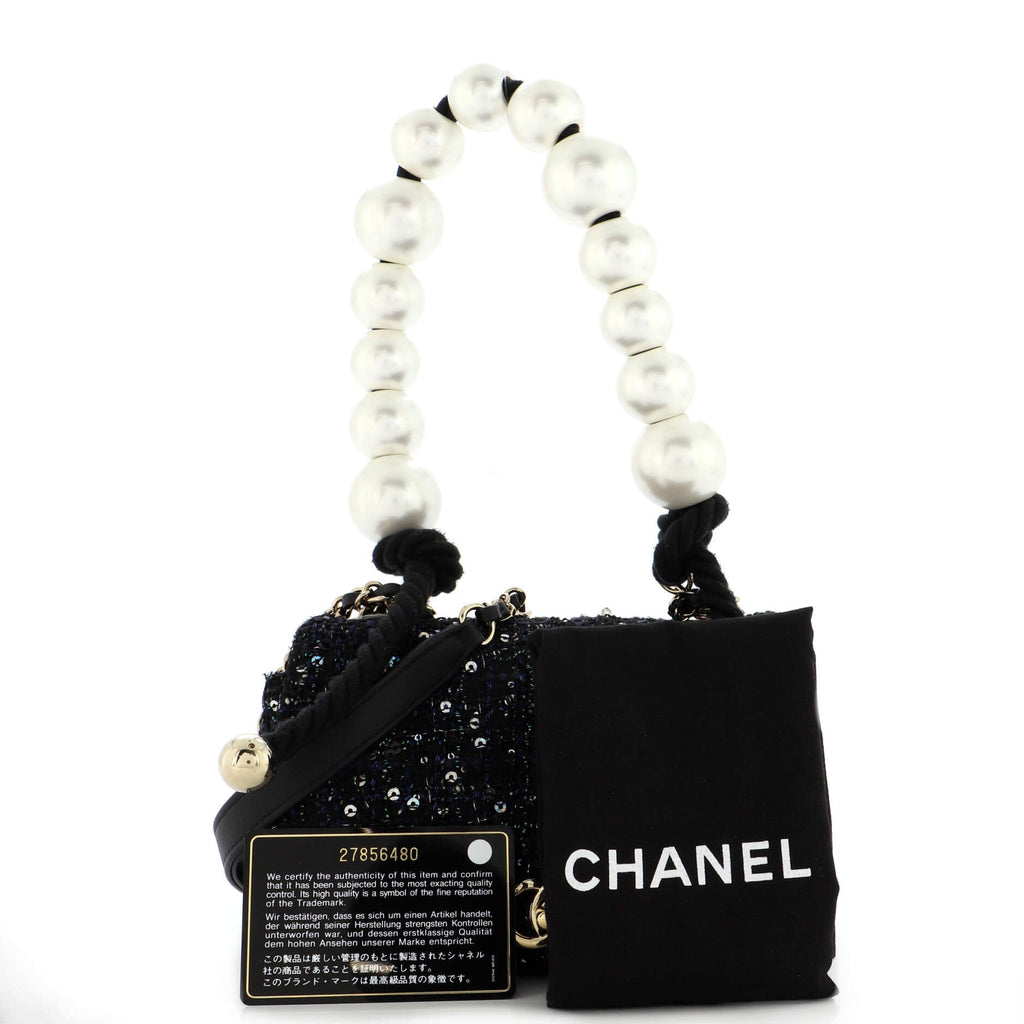 Pearl Handle Flap Bag Tweed Mini