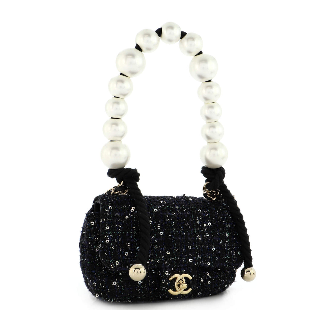 Pearl Handle Flap Bag Tweed Mini
