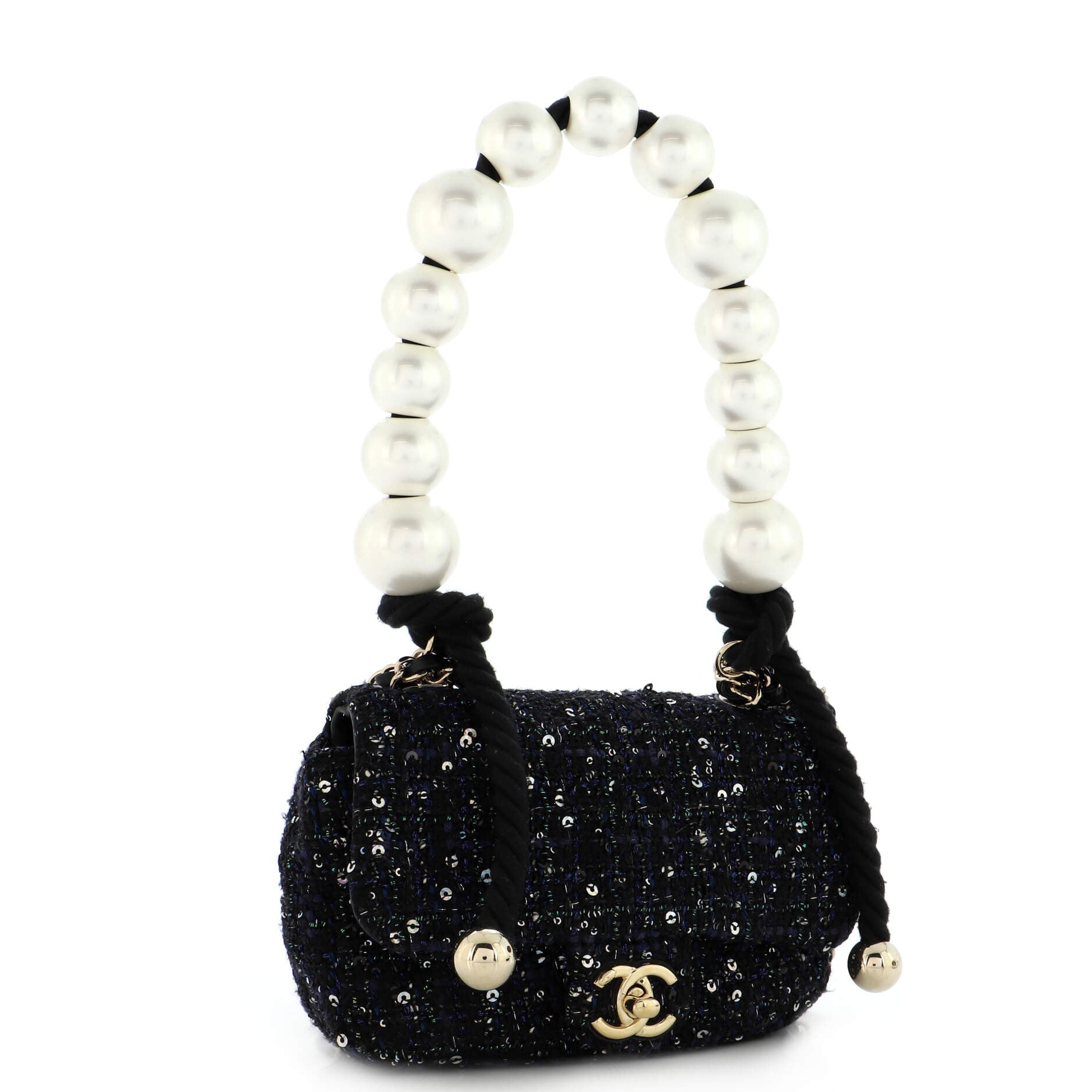Pearl Handle Flap Bag Tweed Mini