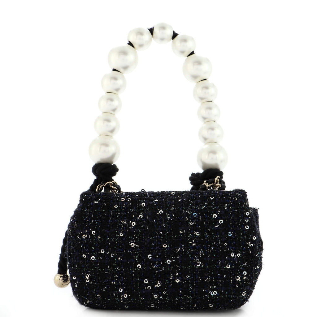 Pearl Handle Flap Bag Tweed Mini