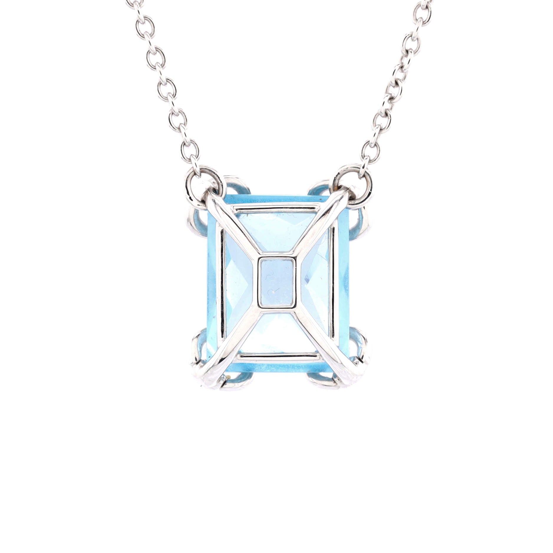 Horsebit Pendant Necklace 18K White Gold with Blue Topaz and Diamonds