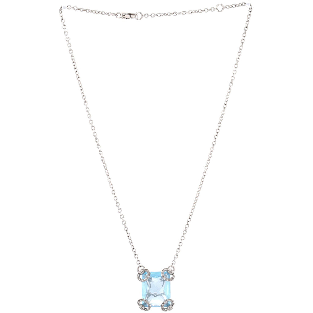 Horsebit Pendant Necklace 18K White Gold with Blue Topaz and Diamonds