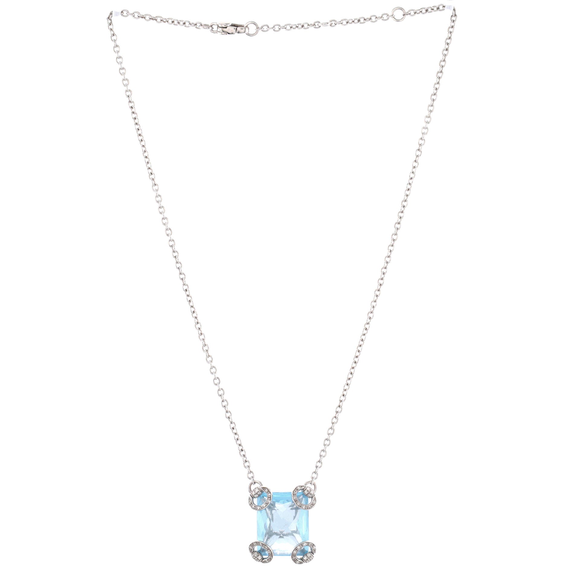 Horsebit Pendant Necklace 18K White Gold with Blue Topaz and Diamonds