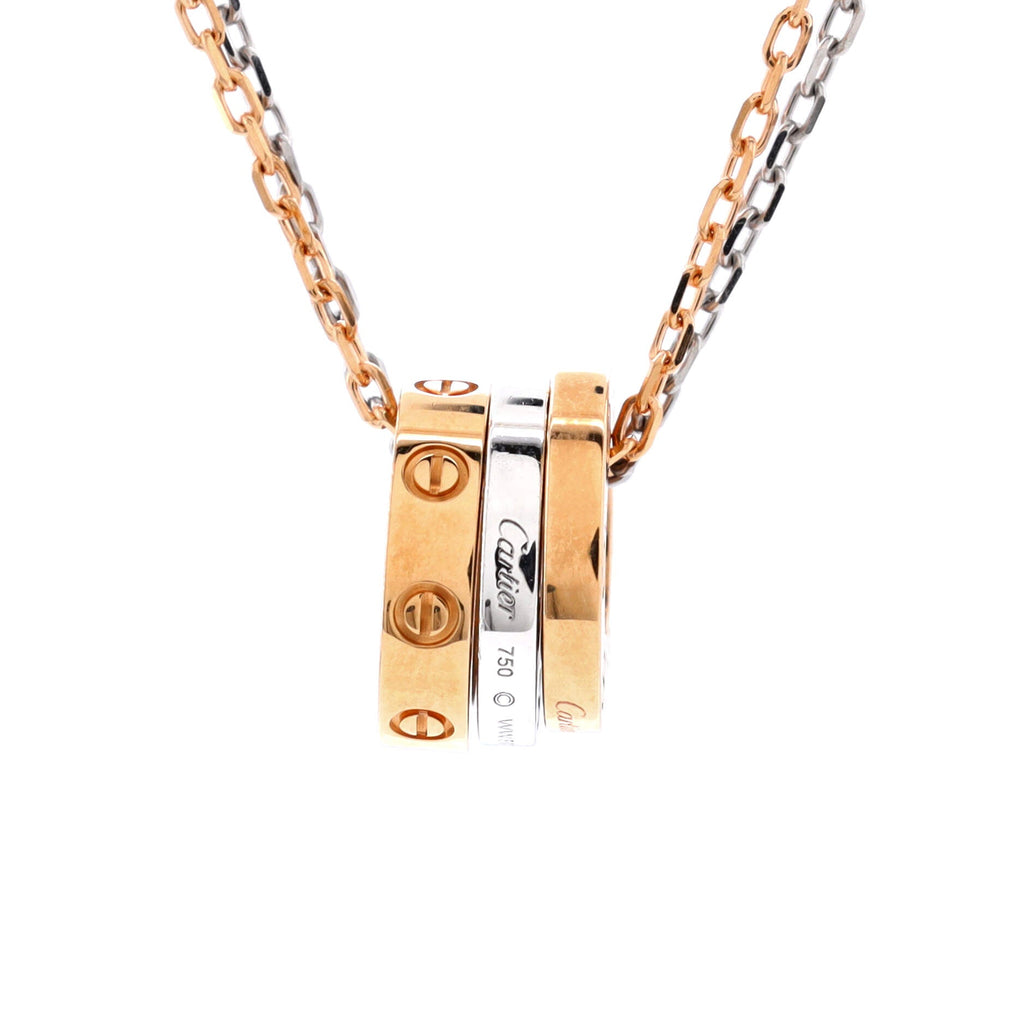 Love 3 Ring Pendant Necklace 18K Rose Gold and 18K White Gold with 6 Diamonds