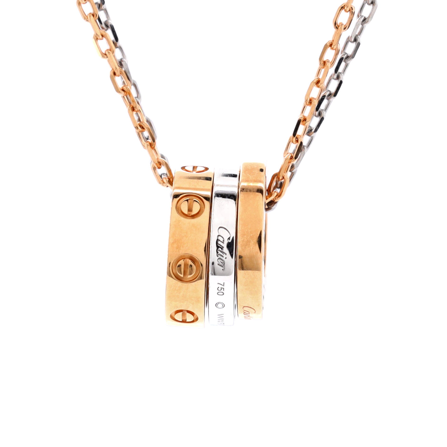 Love 3 Ring Pendant Necklace 18K Rose Gold and 18K White Gold with 6 Diamonds