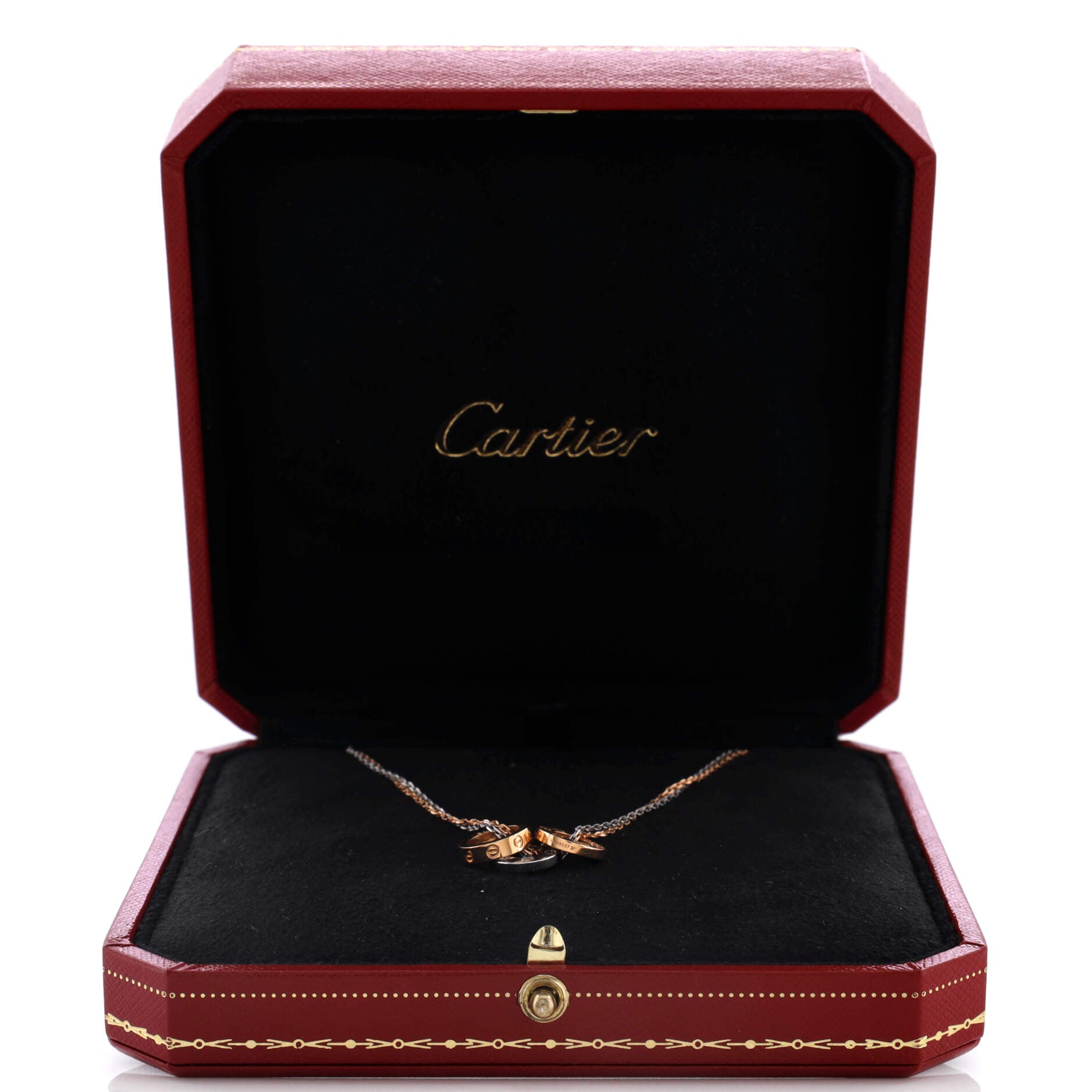 Love 3 Ring Pendant Necklace 18K Rose Gold and 18K White Gold with 6 Diamonds