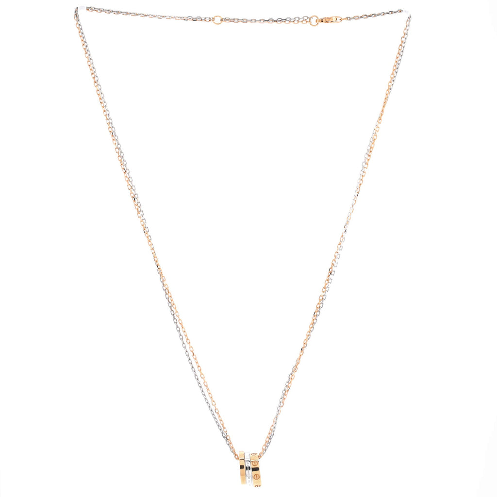 Love 3 Ring Pendant Necklace 18K Rose Gold and 18K White Gold with 6 Diamonds