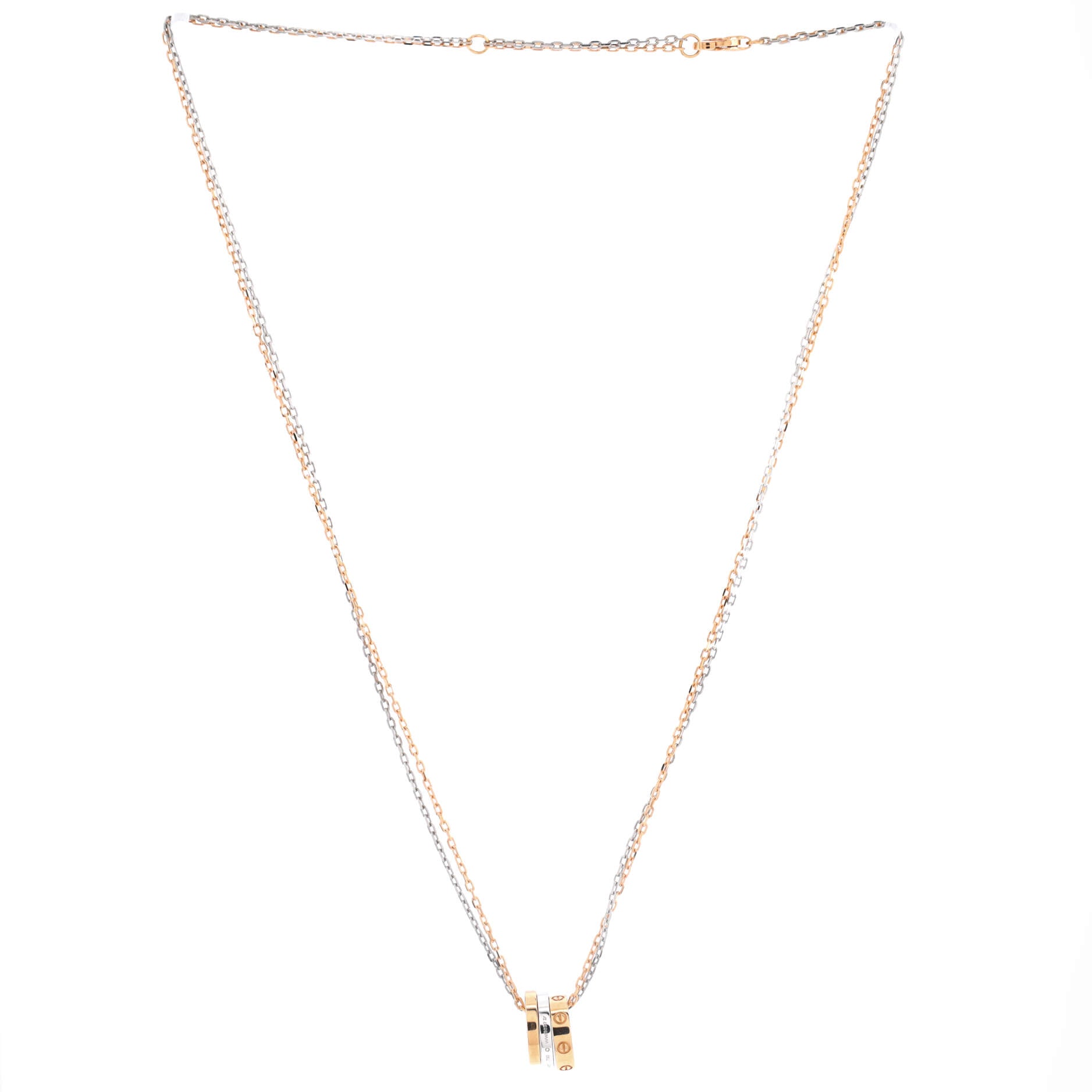Love 3 Ring Pendant Necklace 18K Rose Gold and 18K White Gold with 6 Diamonds