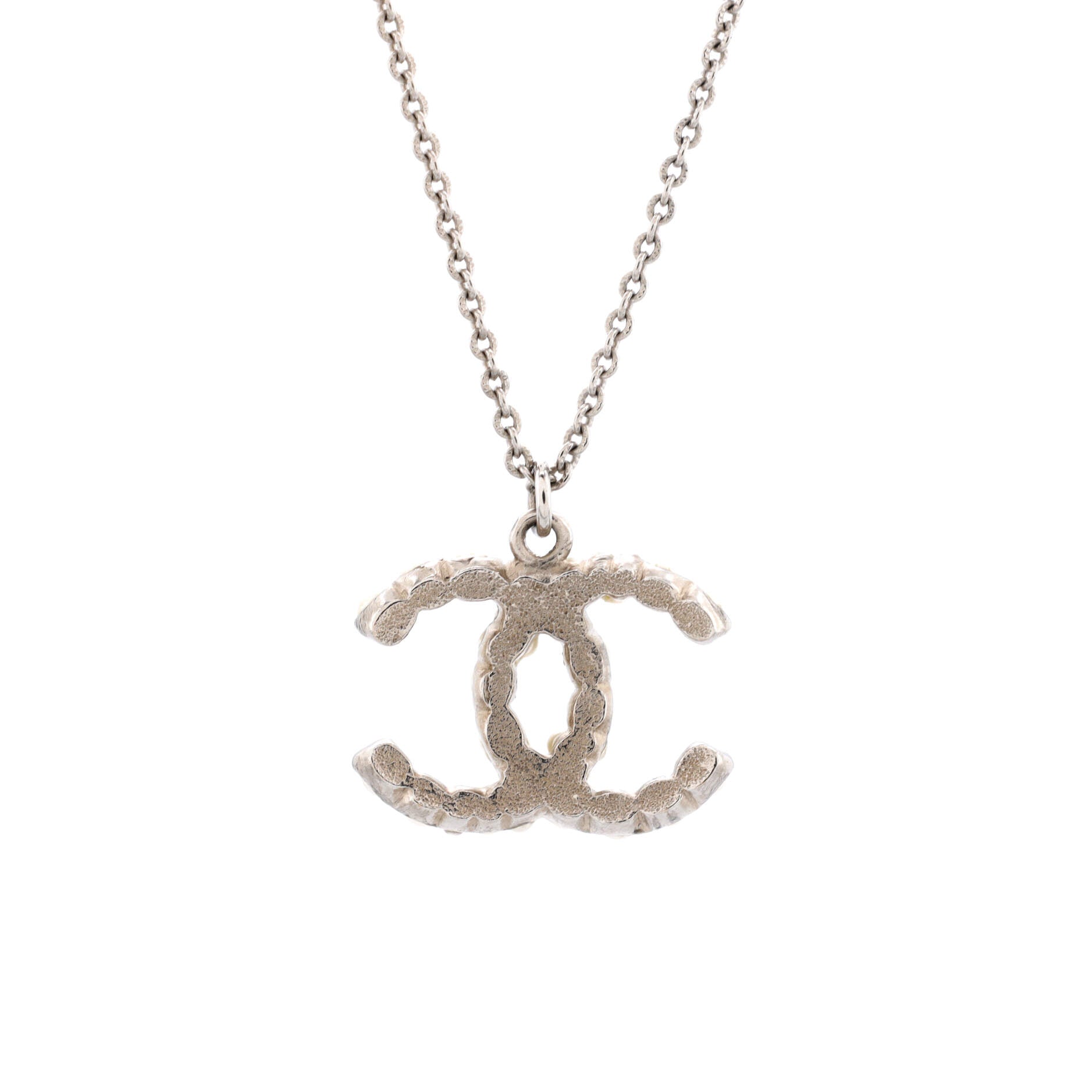 CC Pendant Long Necklace Metal with Faux Pearl