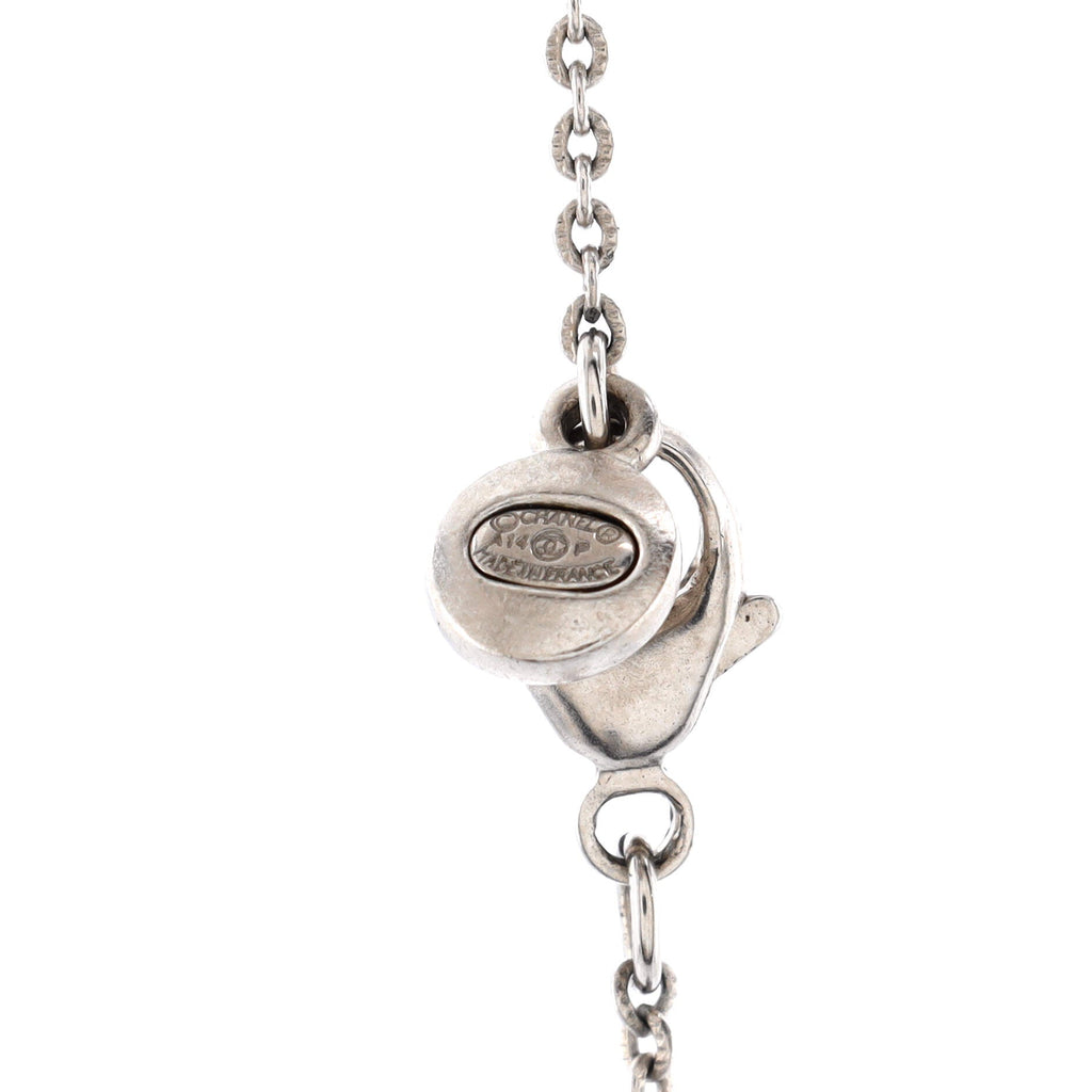 CC Pendant Long Necklace Metal with Faux Pearl