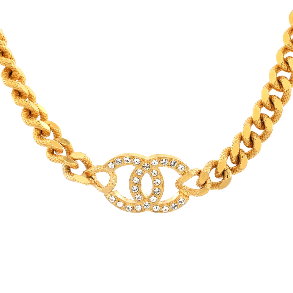 CC Round Button Choker Necklace Metal with Crystals