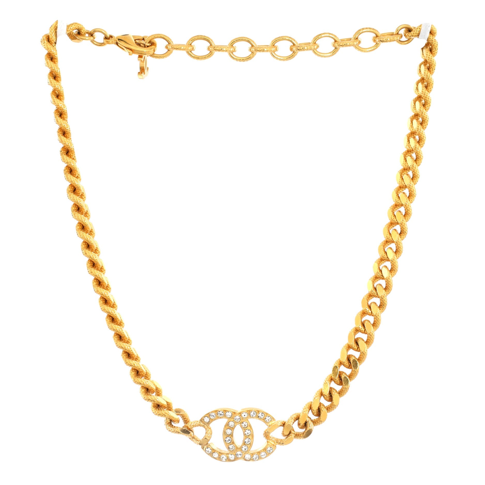 CC Round Button Choker Necklace Metal with Crystals