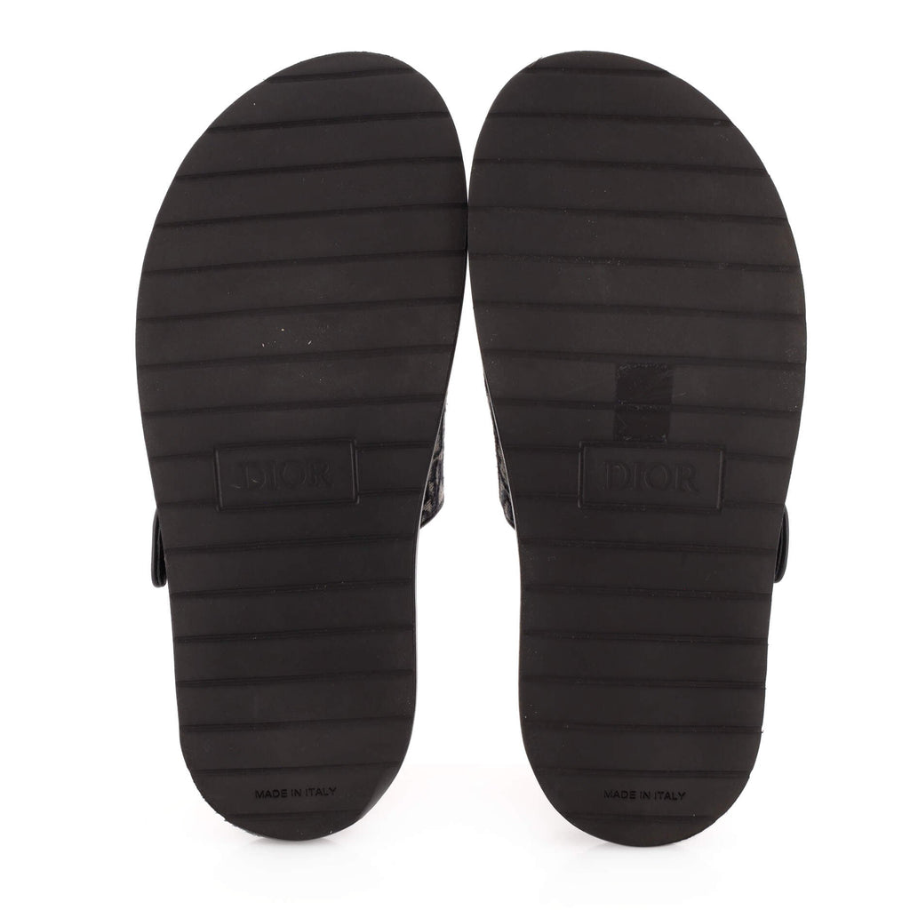 Men's Aqua Buckle Slide Sandals Oblique Canvas and Leather
