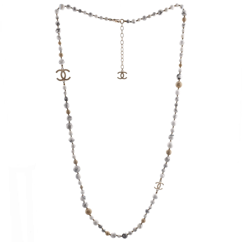 CC Station Long Necklace Ruthenium with Resin and Faux Pearls