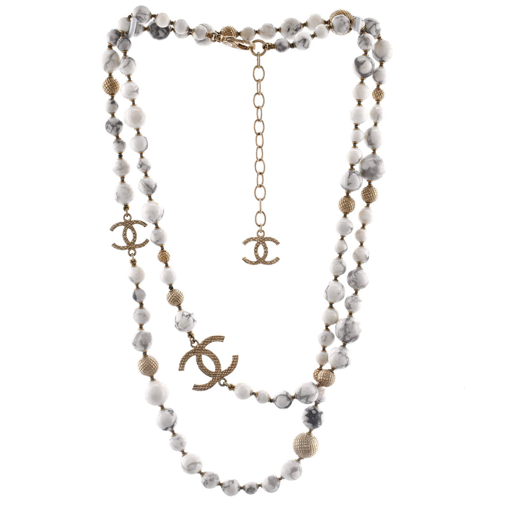 CC Station Long Necklace Ruthenium with Resin and Faux Pearls