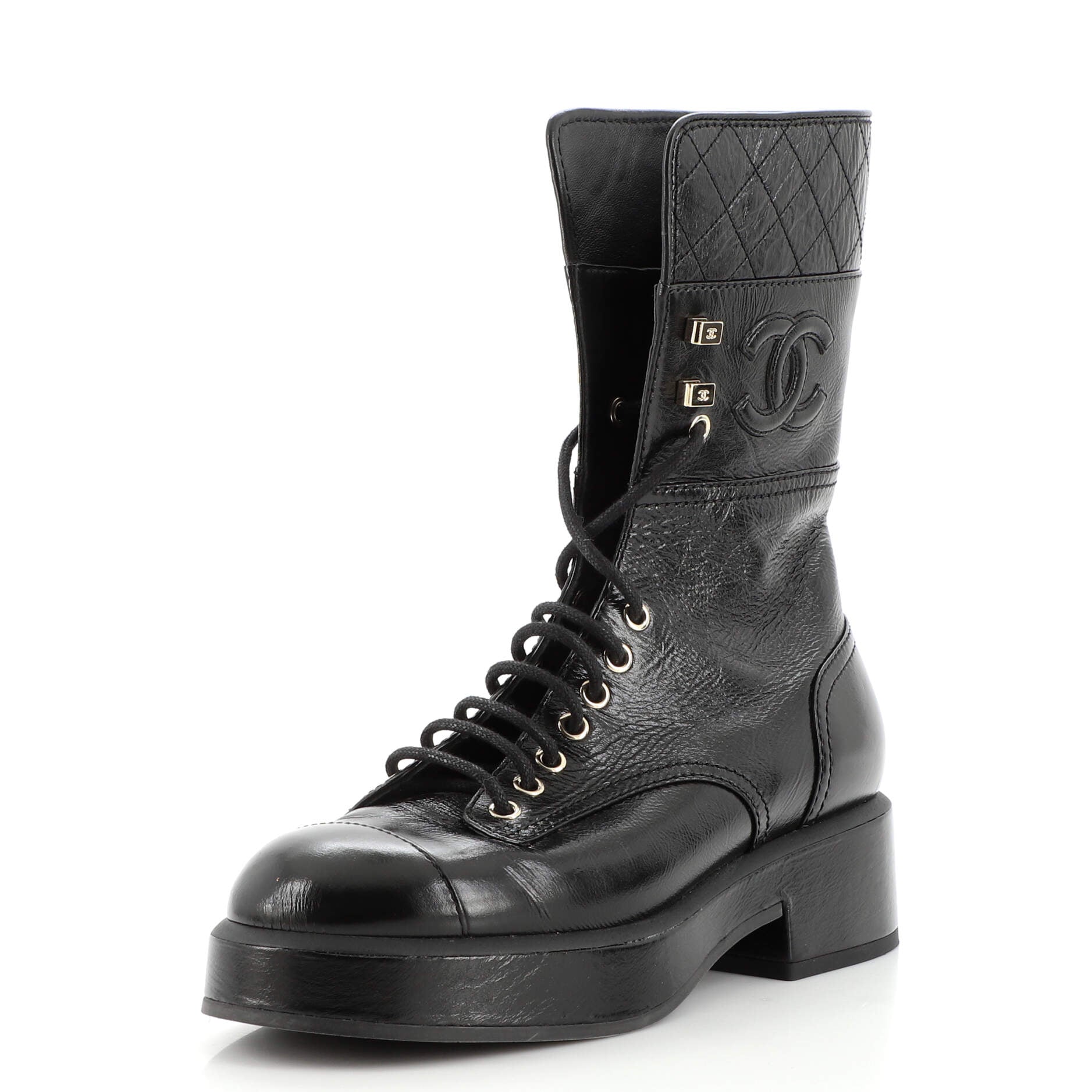 Women's CC Platform Combat Boots Leather