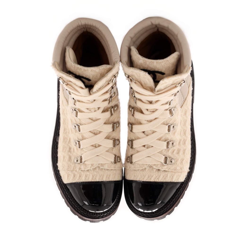 Women's Cap Toe Combat Boots Tweed and Quilted Leather