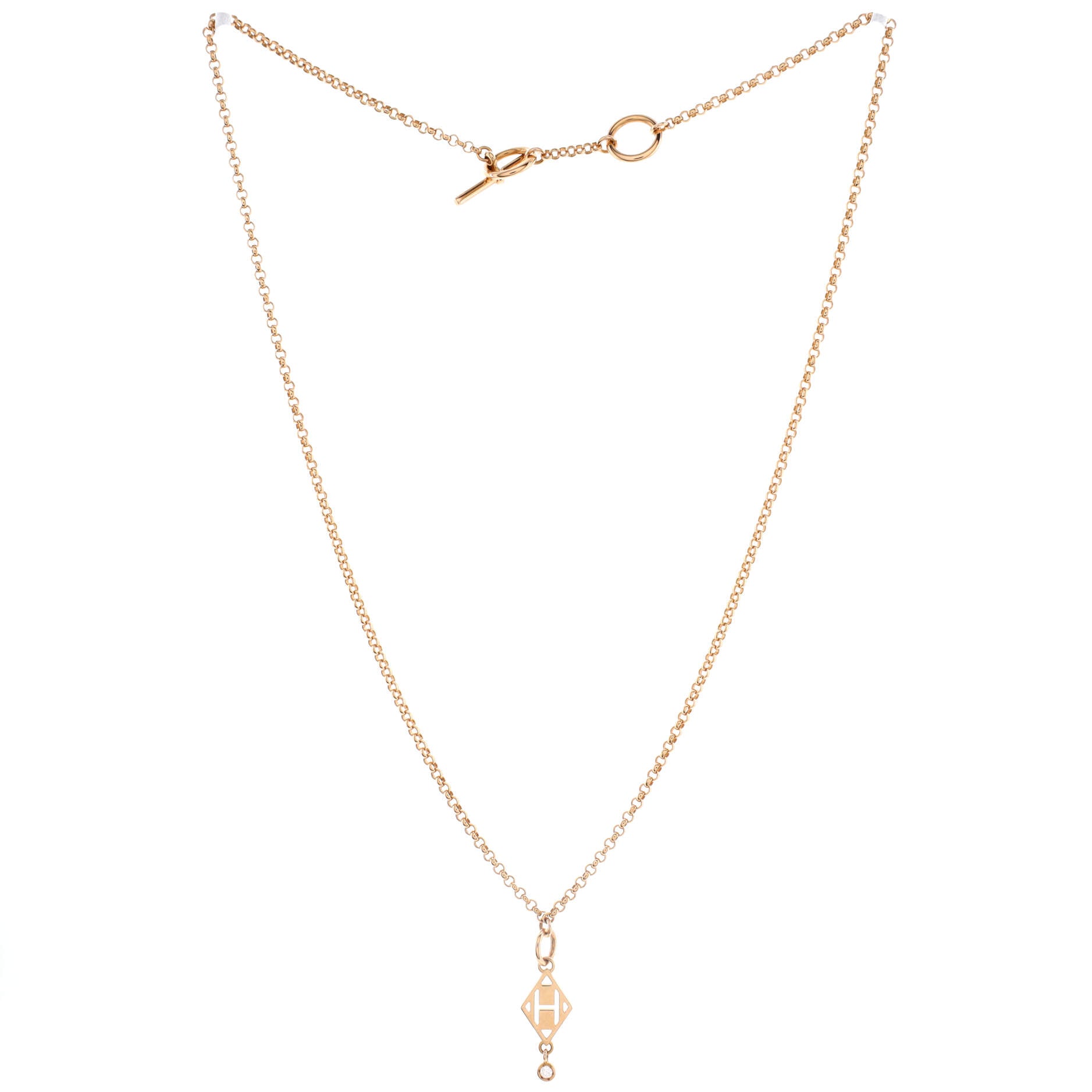 Gambade H Pendant Necklace 18K Rose Gold with Diamond