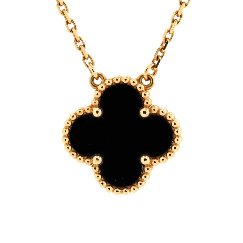 Vintage Alhambra Pendant Necklace 18K Yellow Gold and Onyx
