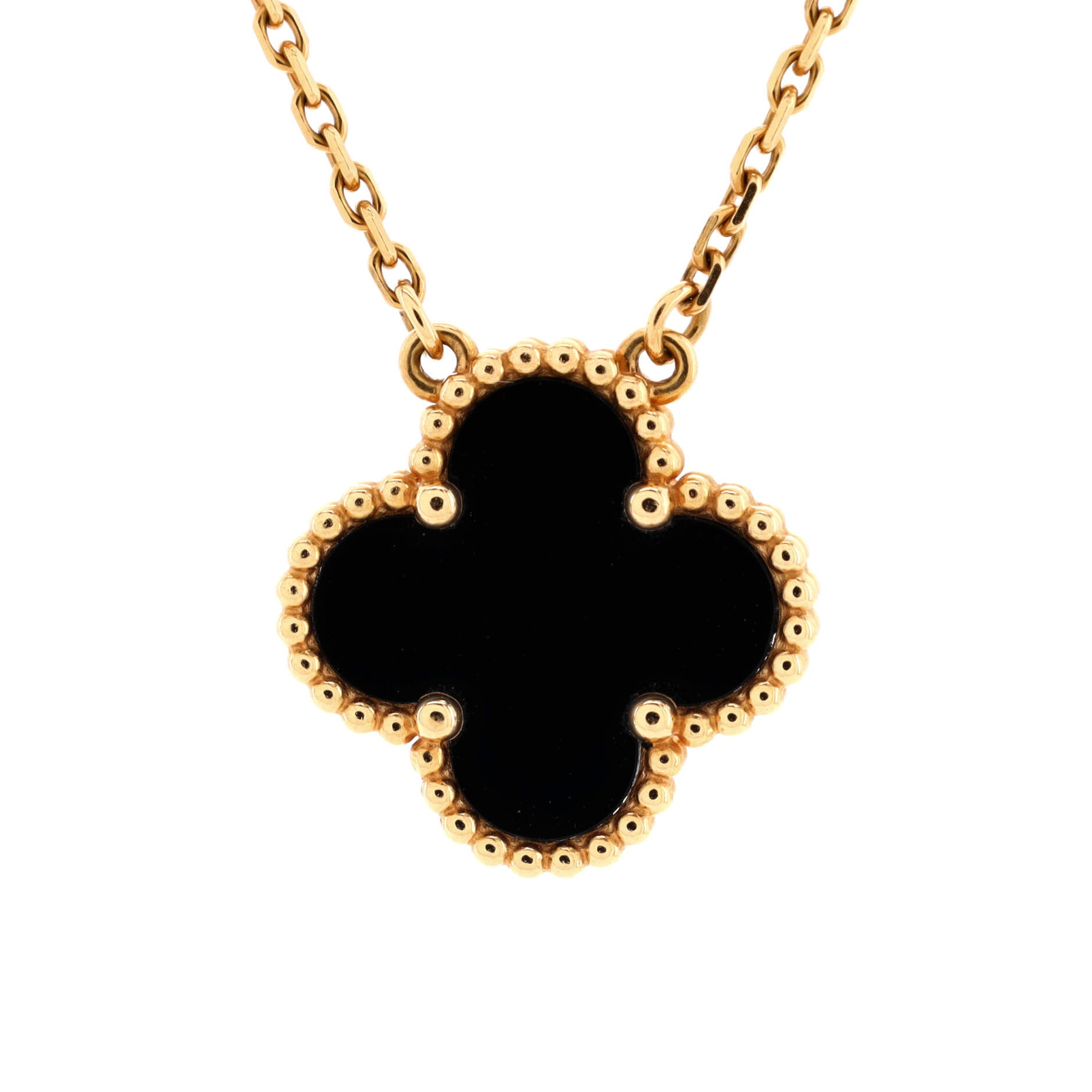 Vintage Alhambra Pendant Necklace 18K Yellow Gold and Onyx