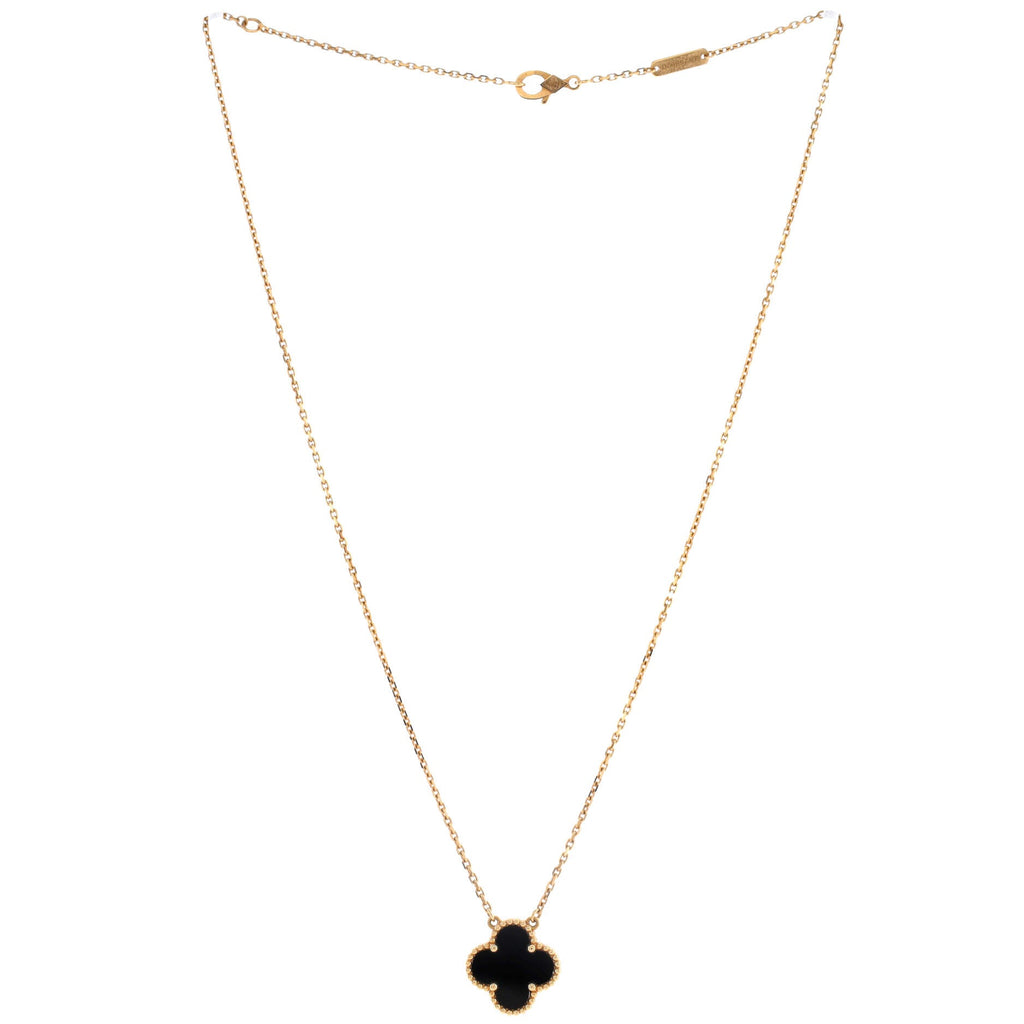 Vintage Alhambra Pendant Necklace 18K Yellow Gold and Onyx