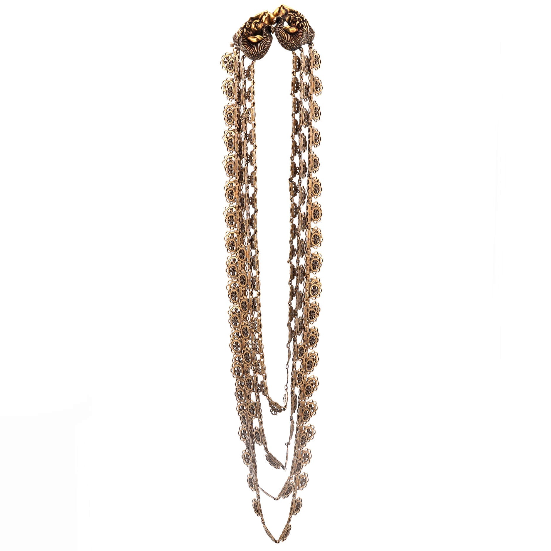 Ram Head Multistrand Ornate Chain Necklace Metal