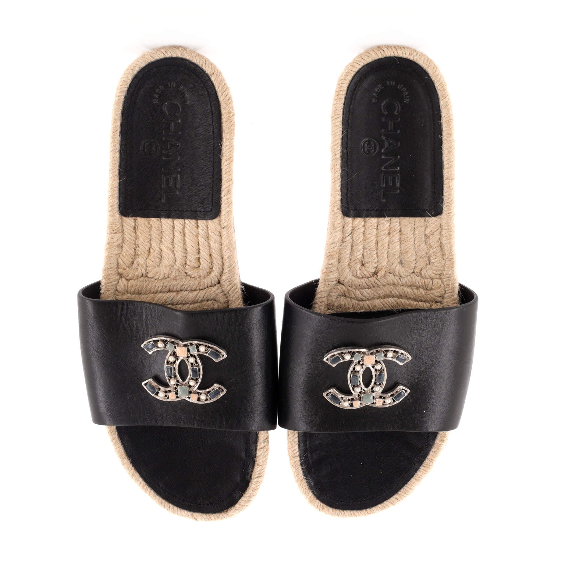 Women's CC Espadrille Slide Sandals Embellished Leather