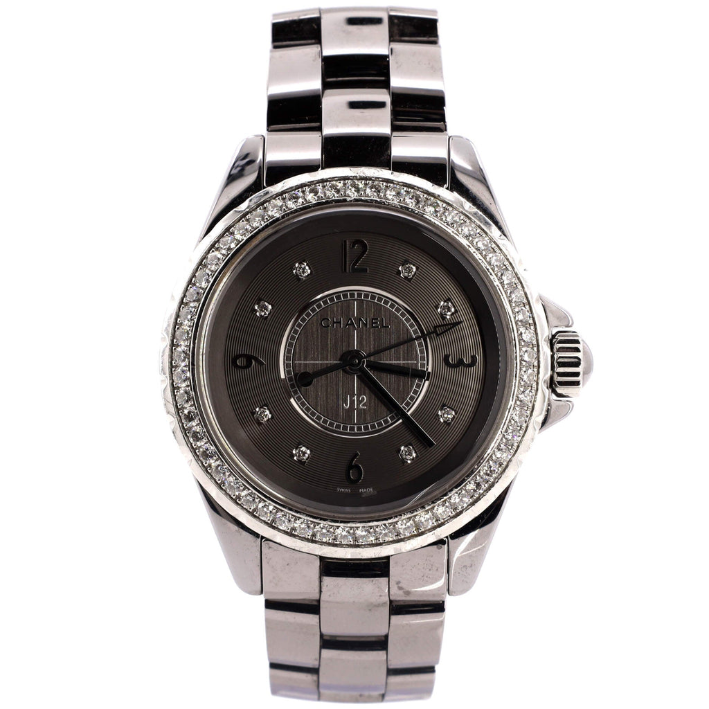 J12 Chromatic Quartz Watch Titanium and Ceramic with Diamond Bezel and Markers 33