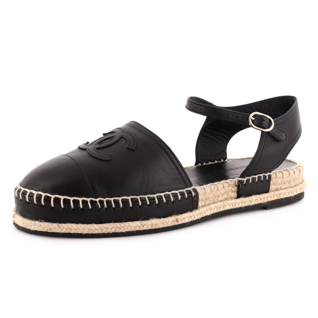 Women's CC Cap Toe Ankle Strap Espadrilles Leather