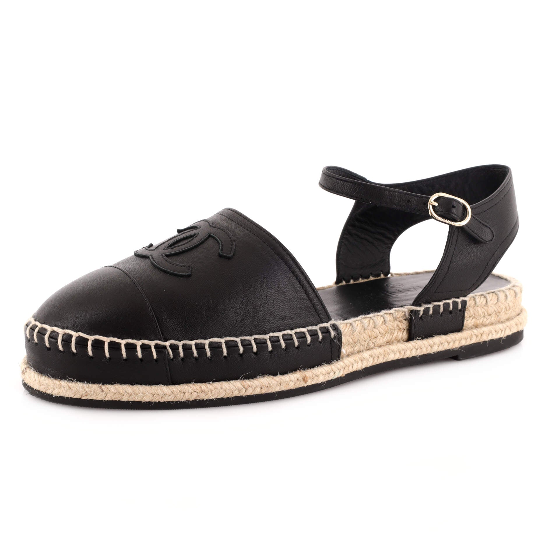 Women's CC Cap Toe Ankle Strap Espadrilles Leather