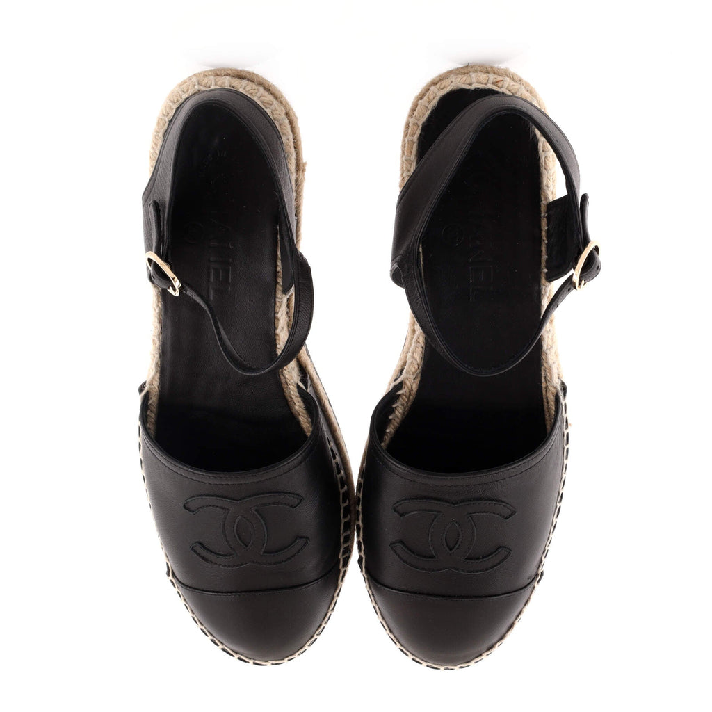 Women's CC Cap Toe Ankle Strap Espadrilles Leather