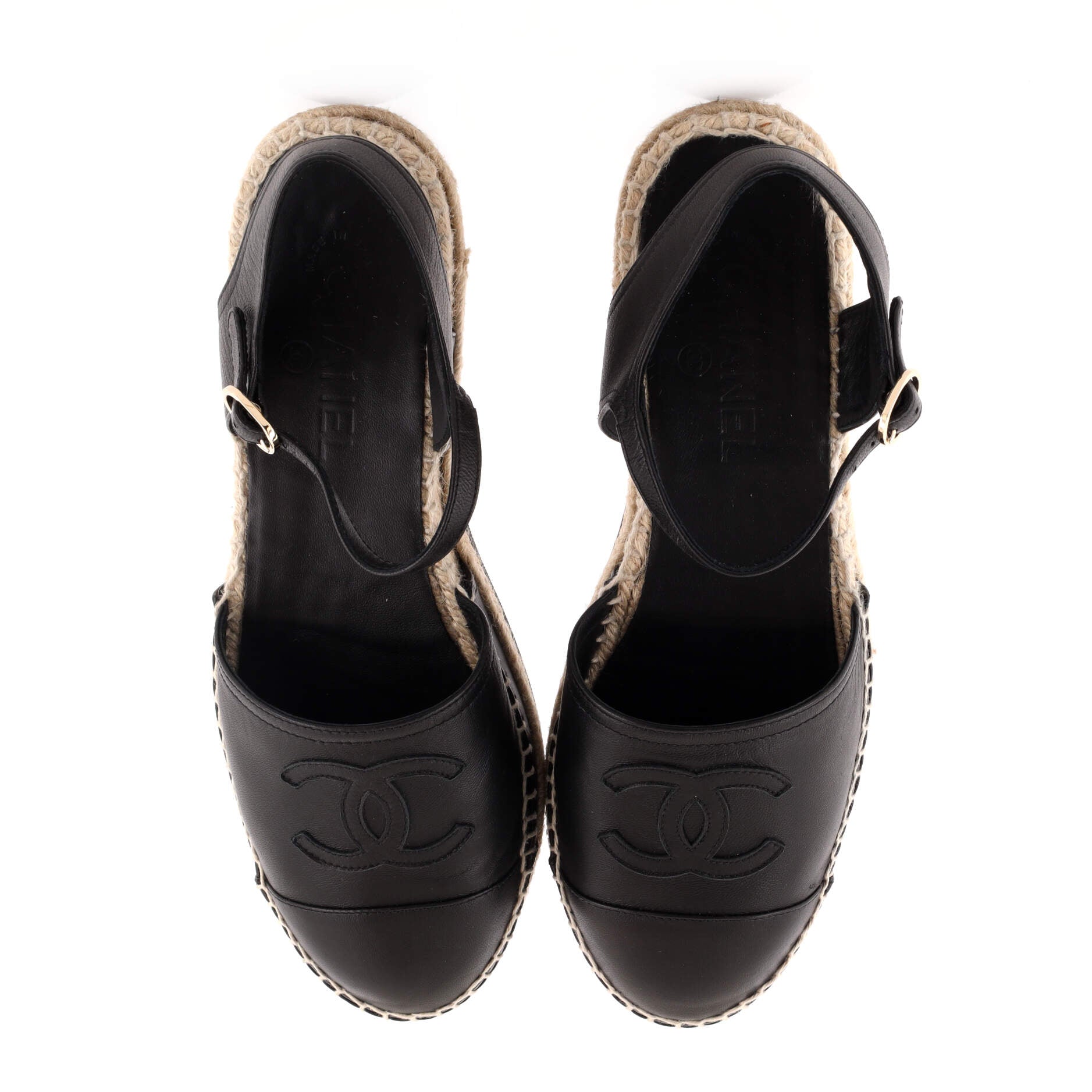 Women's CC Cap Toe Ankle Strap Espadrilles Leather