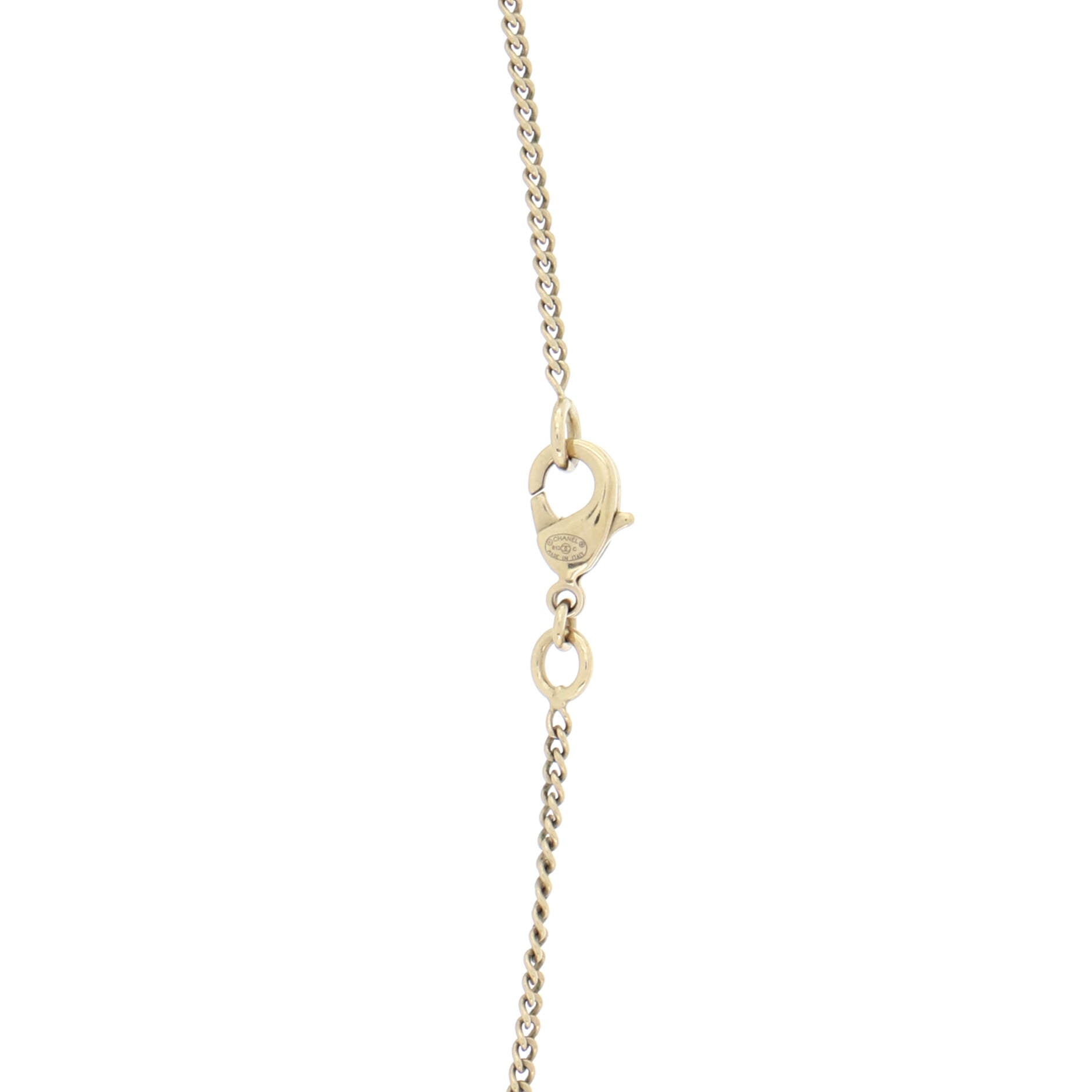 CC Drop Pendant Necklace Metal with Enamel and Faux Pearl