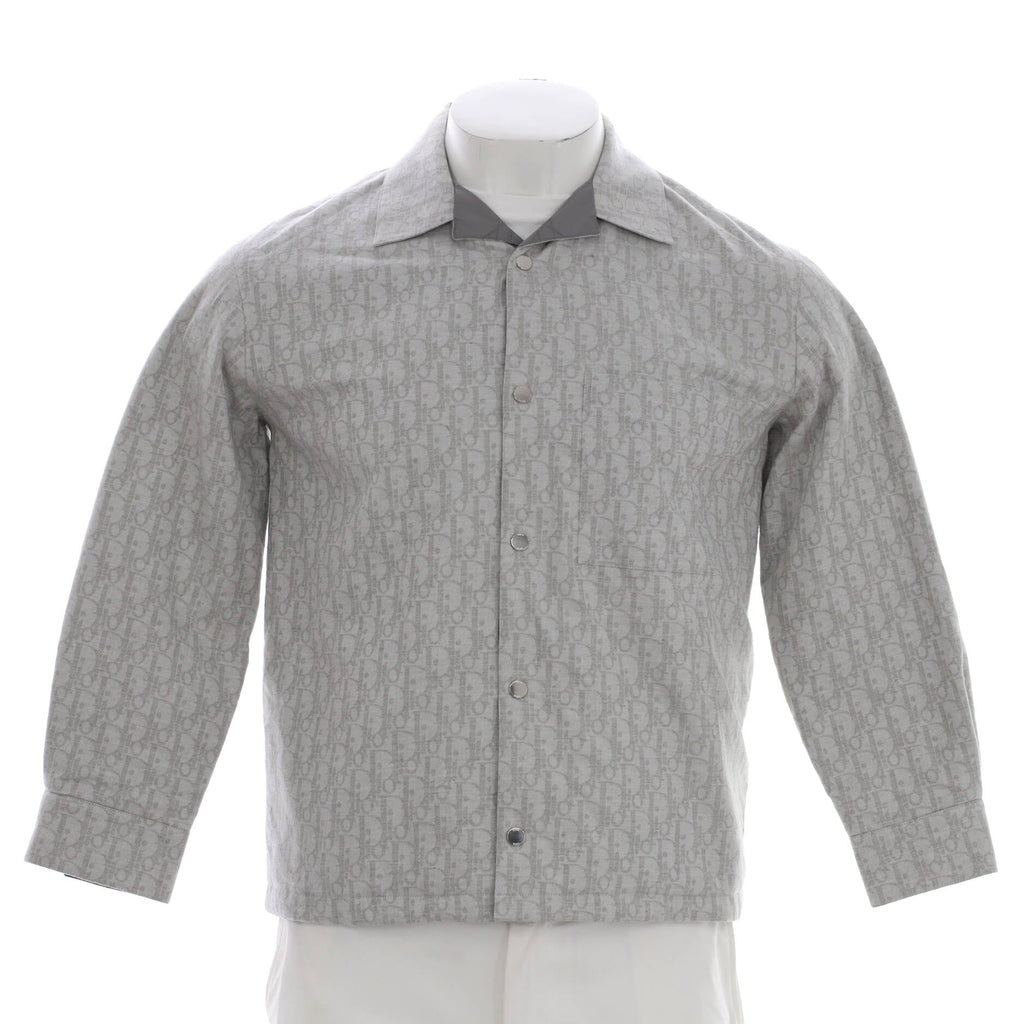 Men's Button Up Overshirt Jacket Oblique Jacquard Cotton and Nylon With Polyester Filling