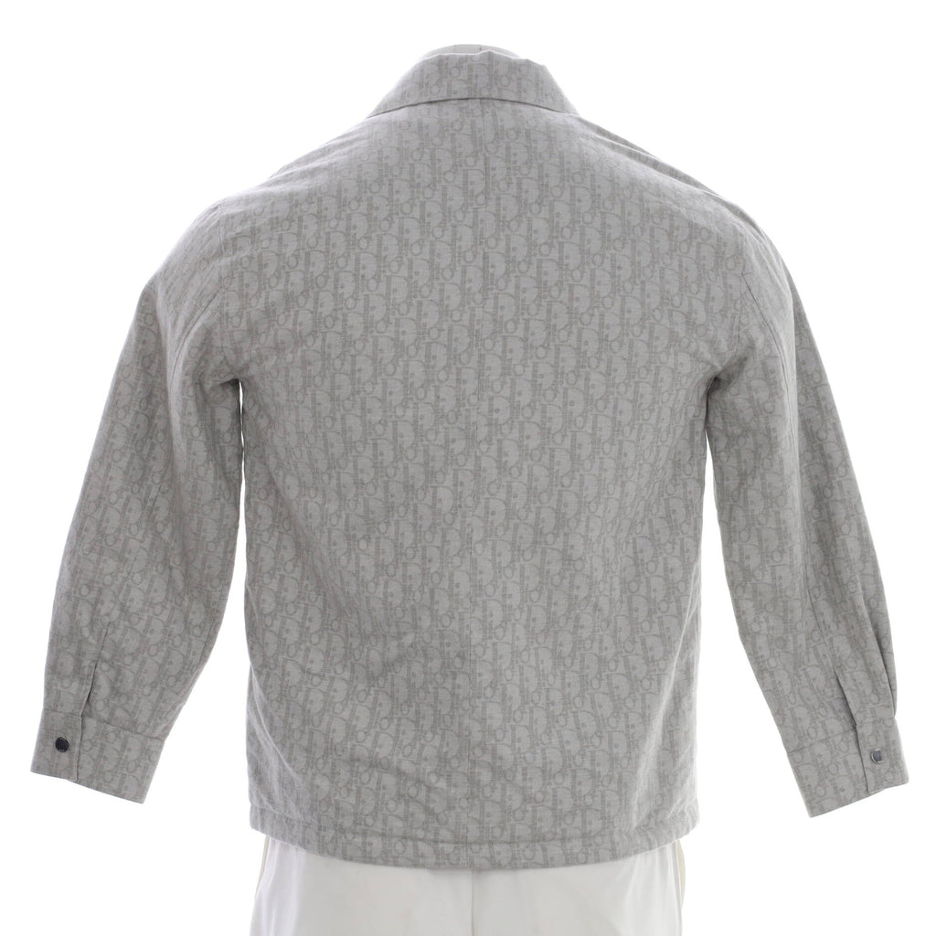 Men's Button Up Overshirt Jacket Oblique Jacquard Cotton and Nylon With Polyester Filling