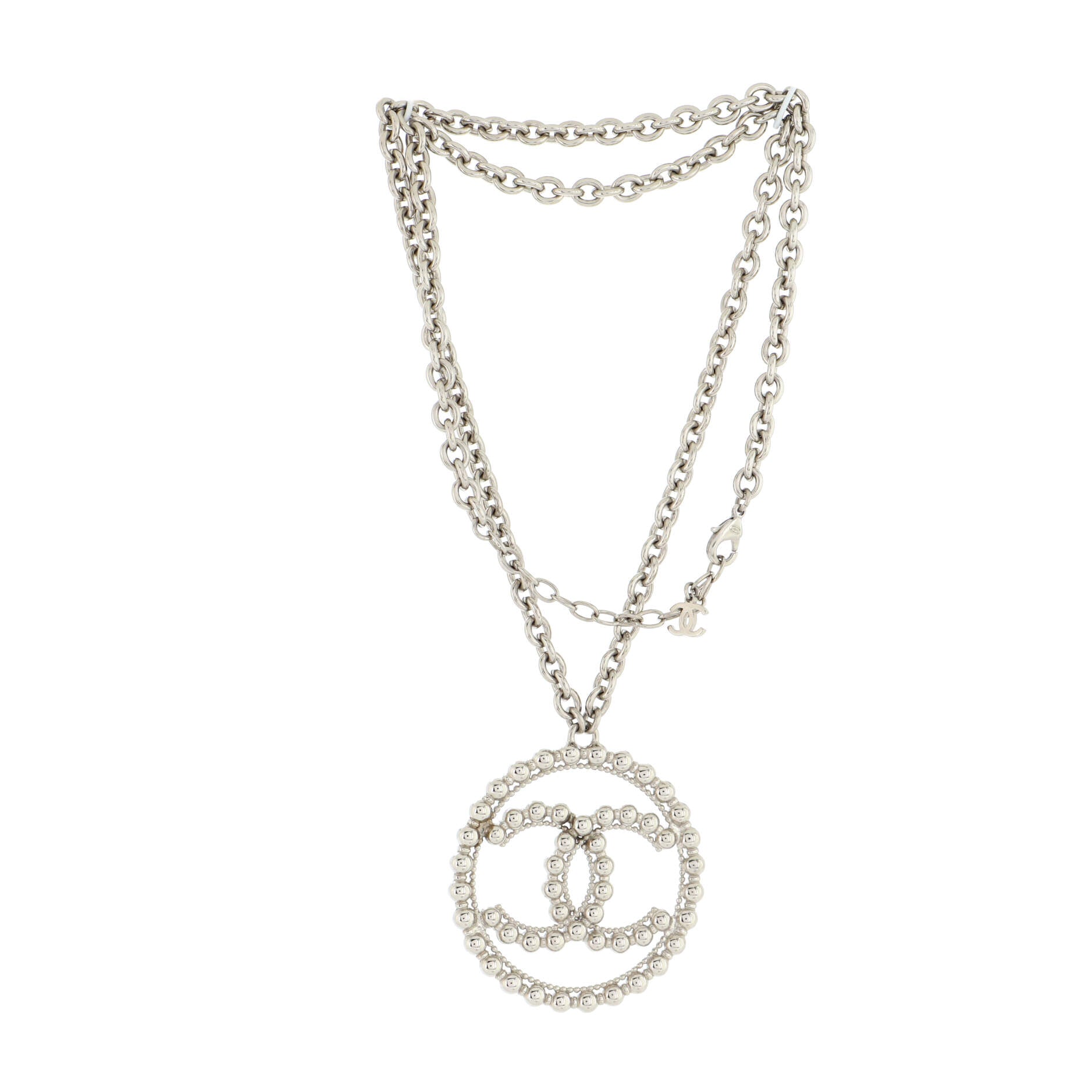 CC Round Pendant Necklace Metal with Faux Pearls