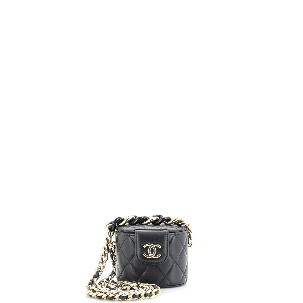 Resin Elegant Chain Tubular Vanity Case Quilted Lambskin Mini