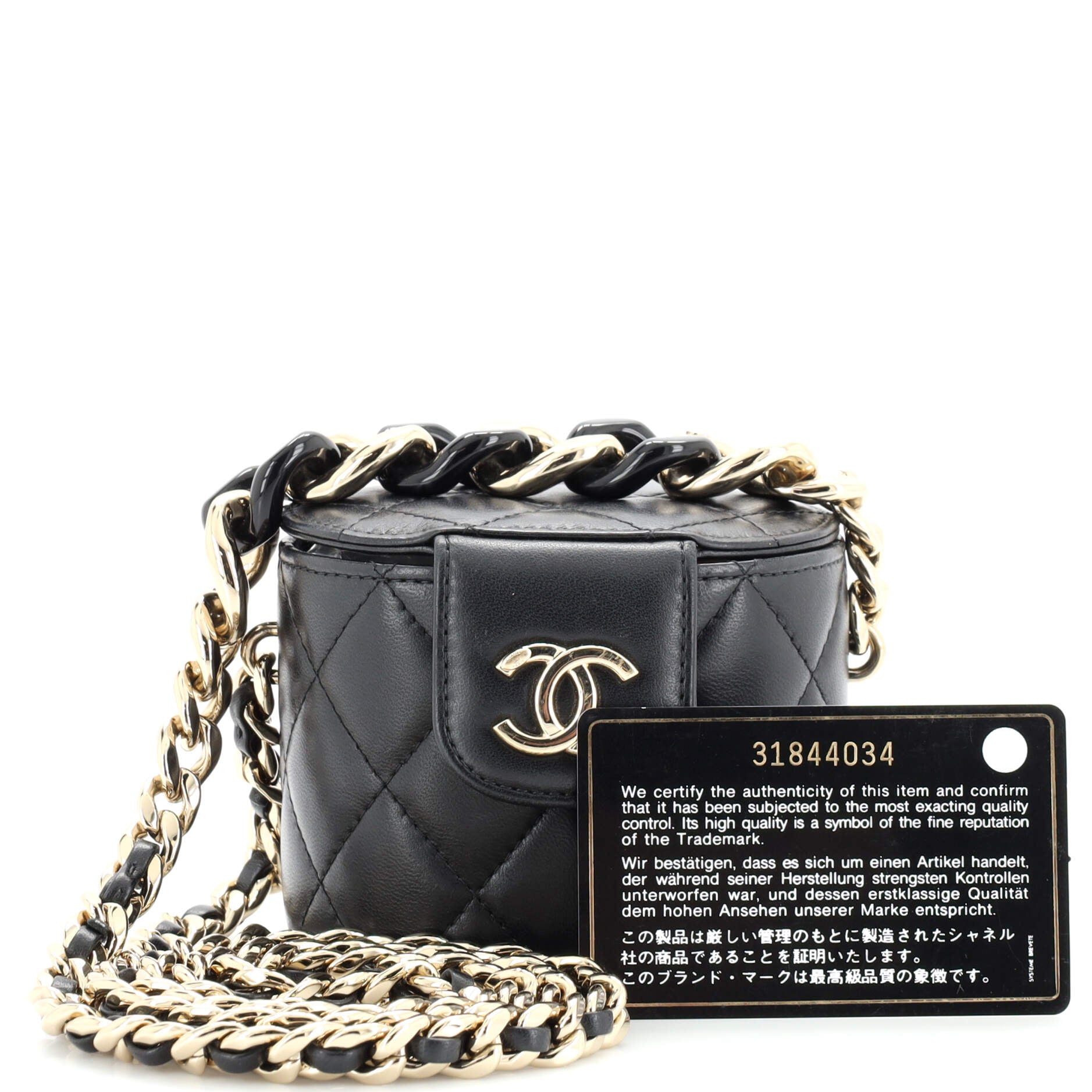 Resin Elegant Chain Tubular Vanity Case Quilted Lambskin Mini
