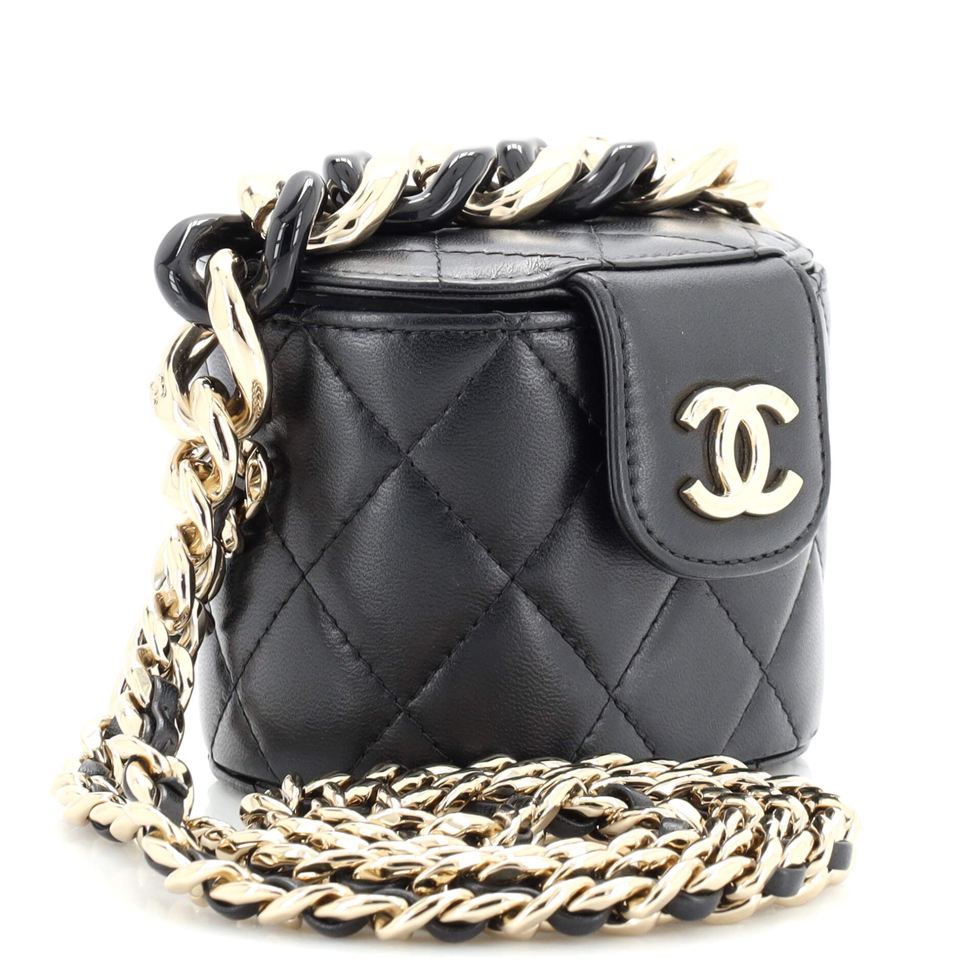 Resin Elegant Chain Tubular Vanity Case Quilted Lambskin Mini