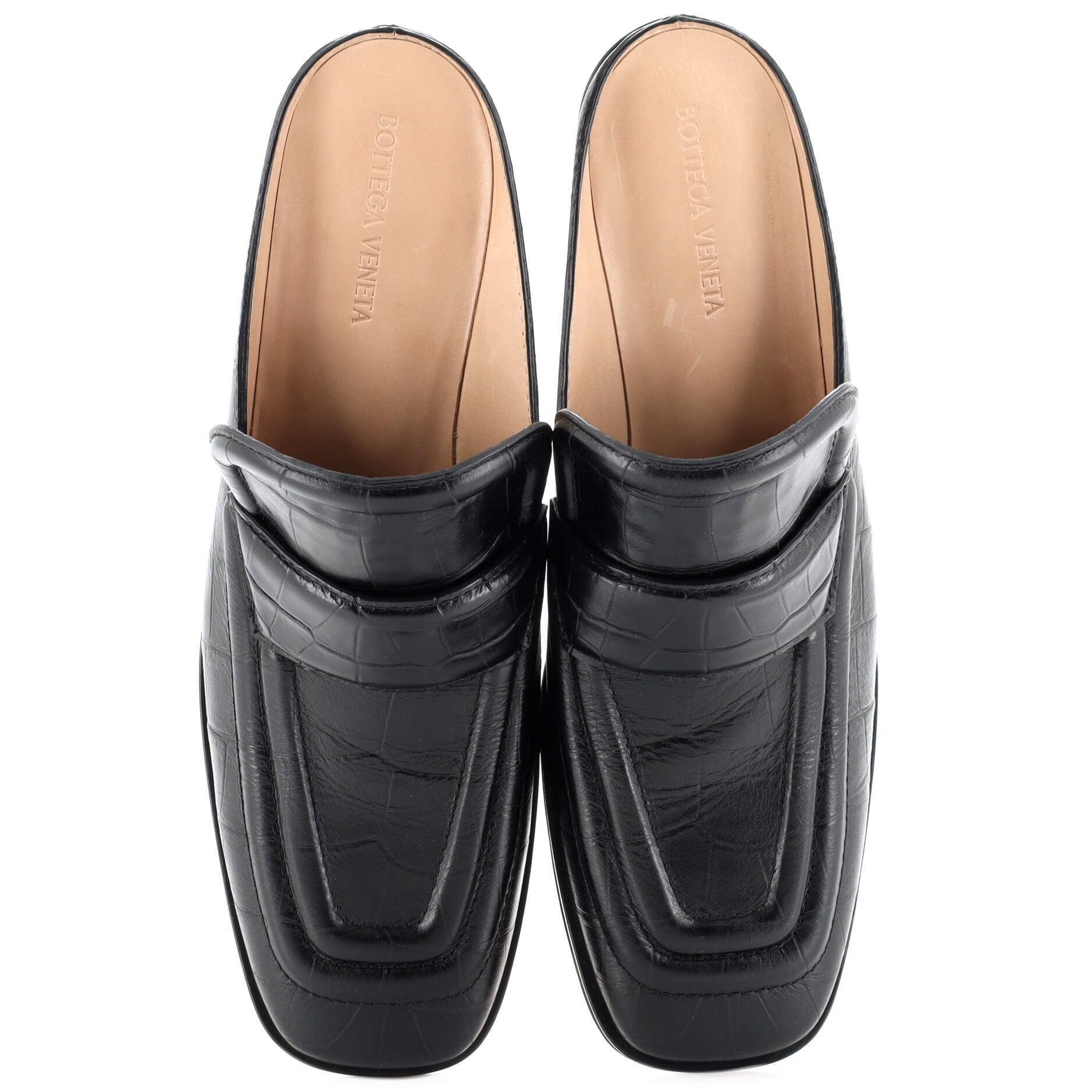 Women's Block Heel Loafer Mules Crocodile Embossed Leather