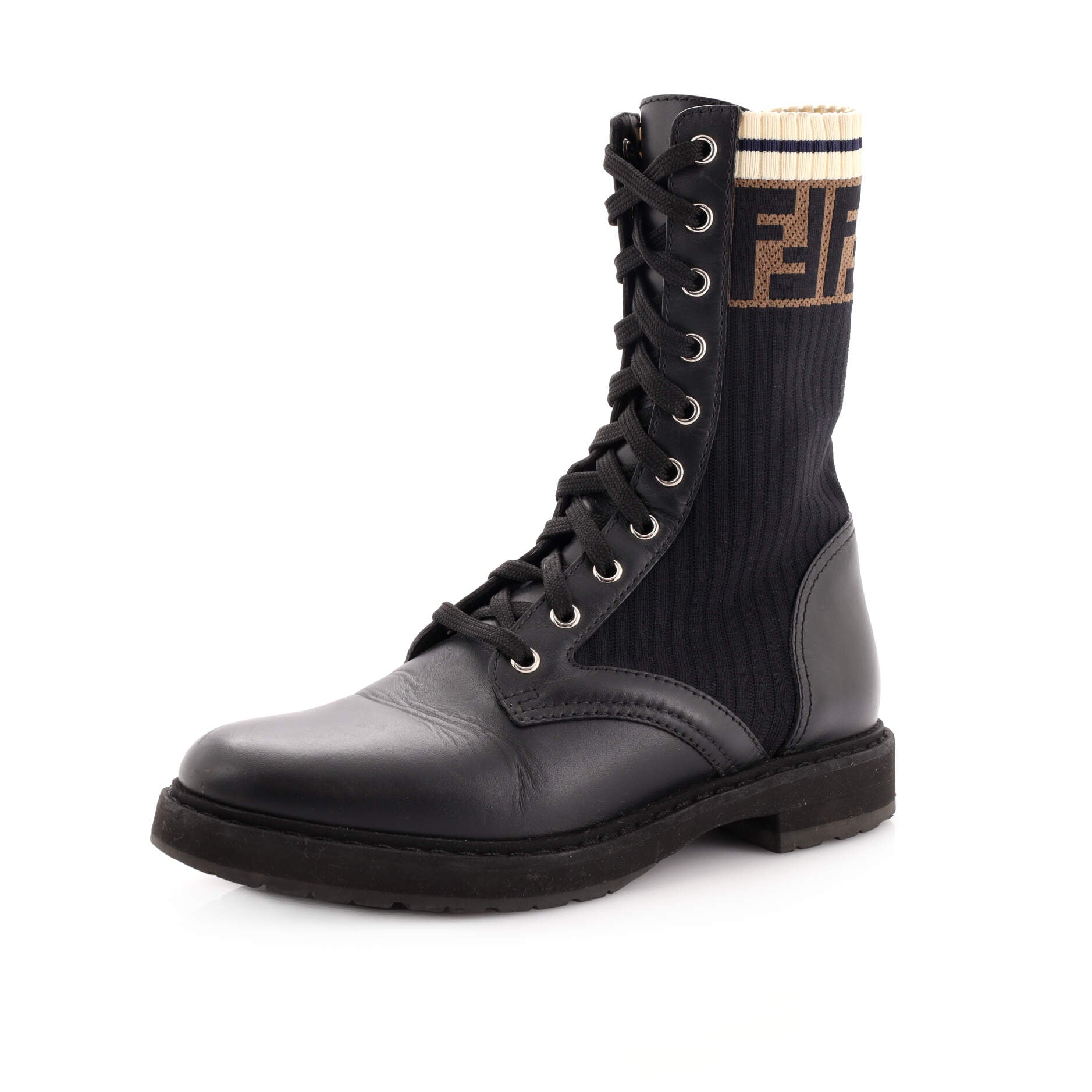 Women's Rockoko Combat Boots Leather with Knit Stretch Fabric and Zucca Trim