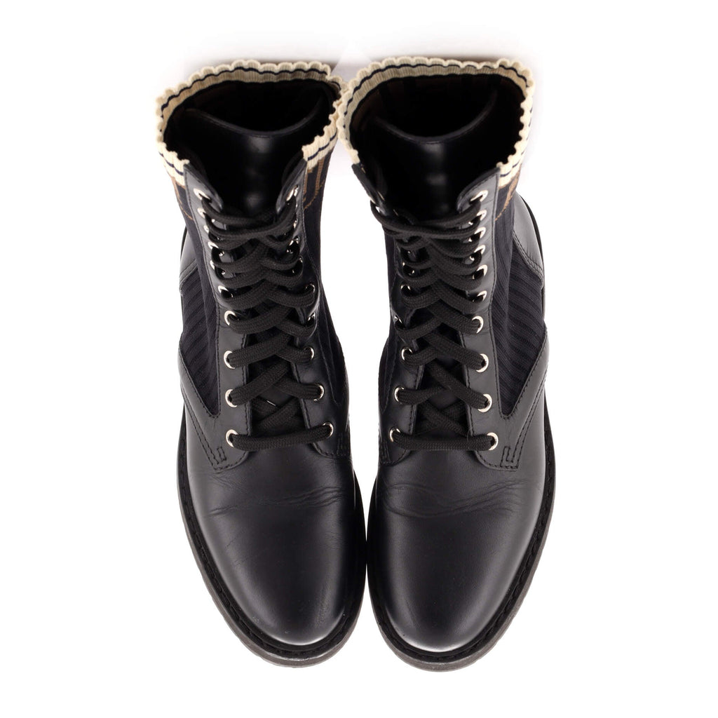 Women's Rockoko Combat Boots Leather with Knit Stretch Fabric and Zucca Trim