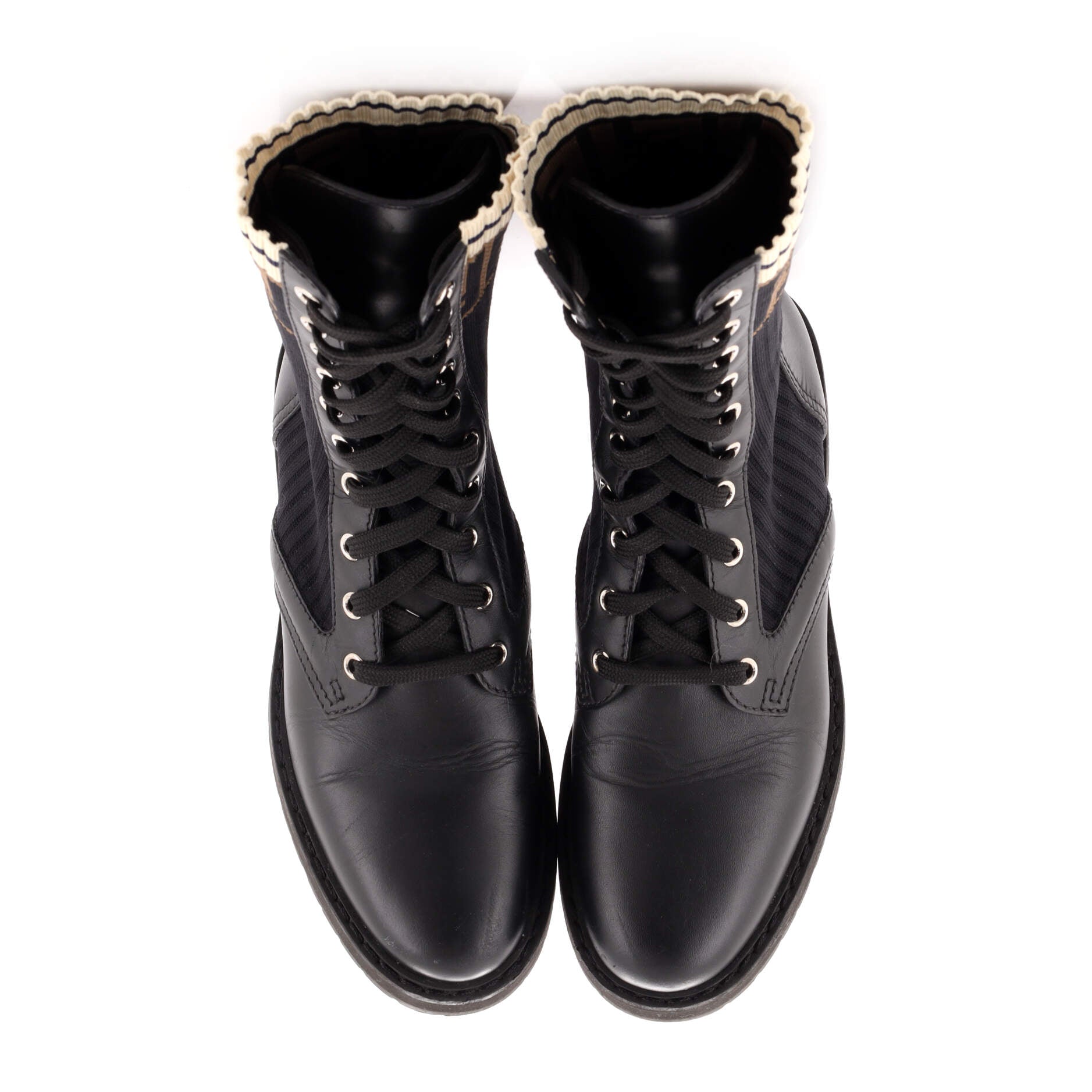 Women's Rockoko Combat Boots Leather with Knit Stretch Fabric and Zucca Trim