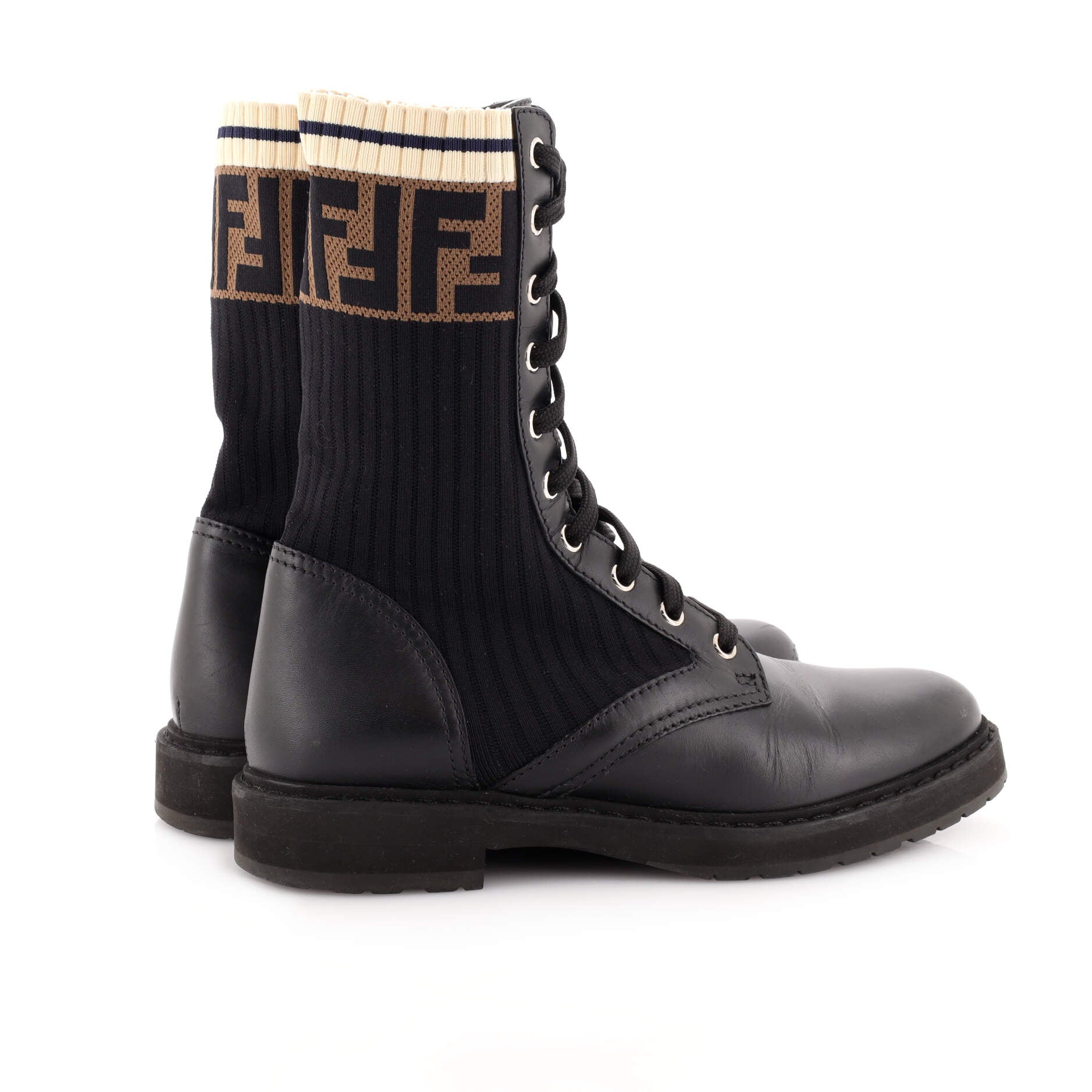 Women's Rockoko Combat Boots Leather with Knit Stretch Fabric and Zucca Trim