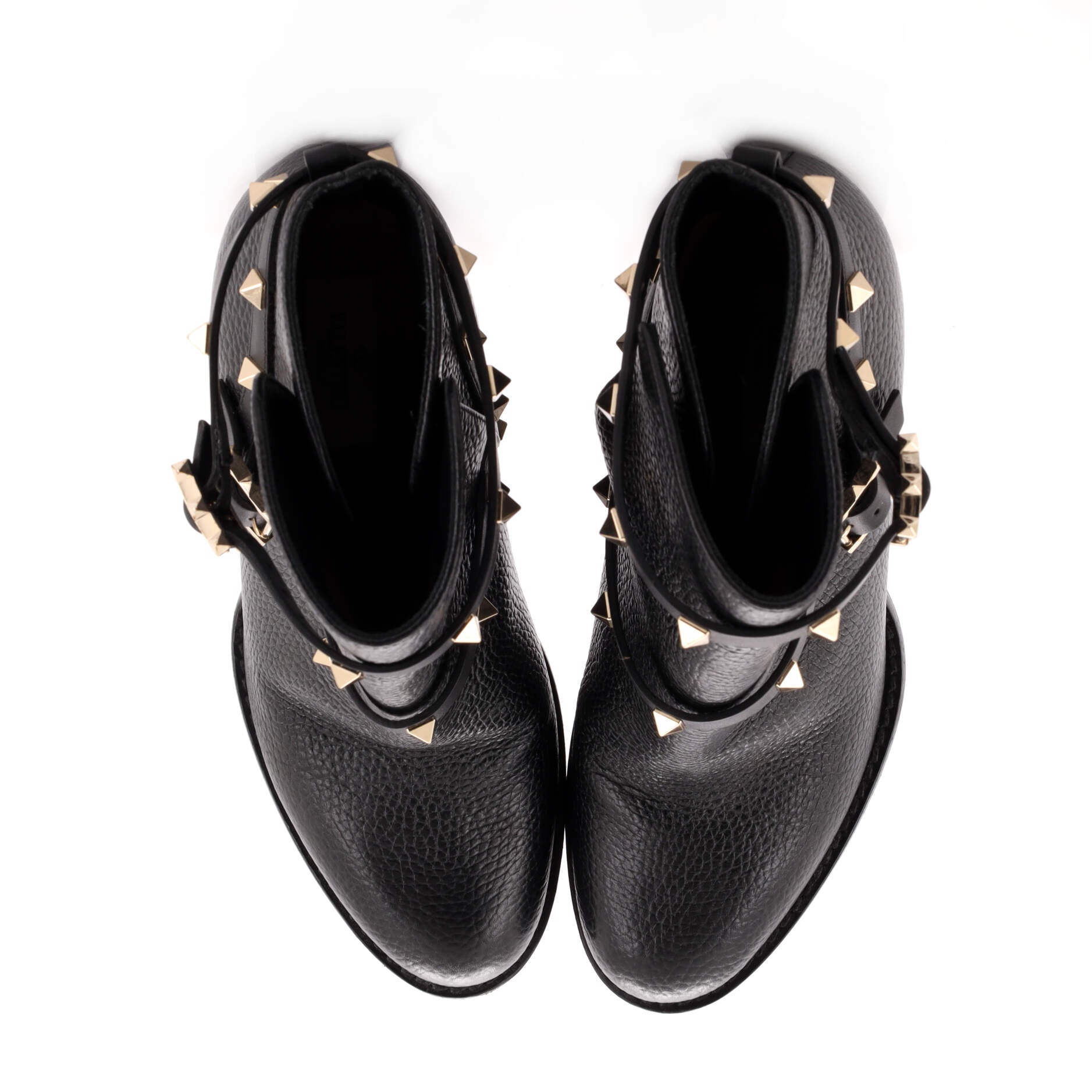 Women's Rockstud Buckle Block Heel Ankle Boots Leather