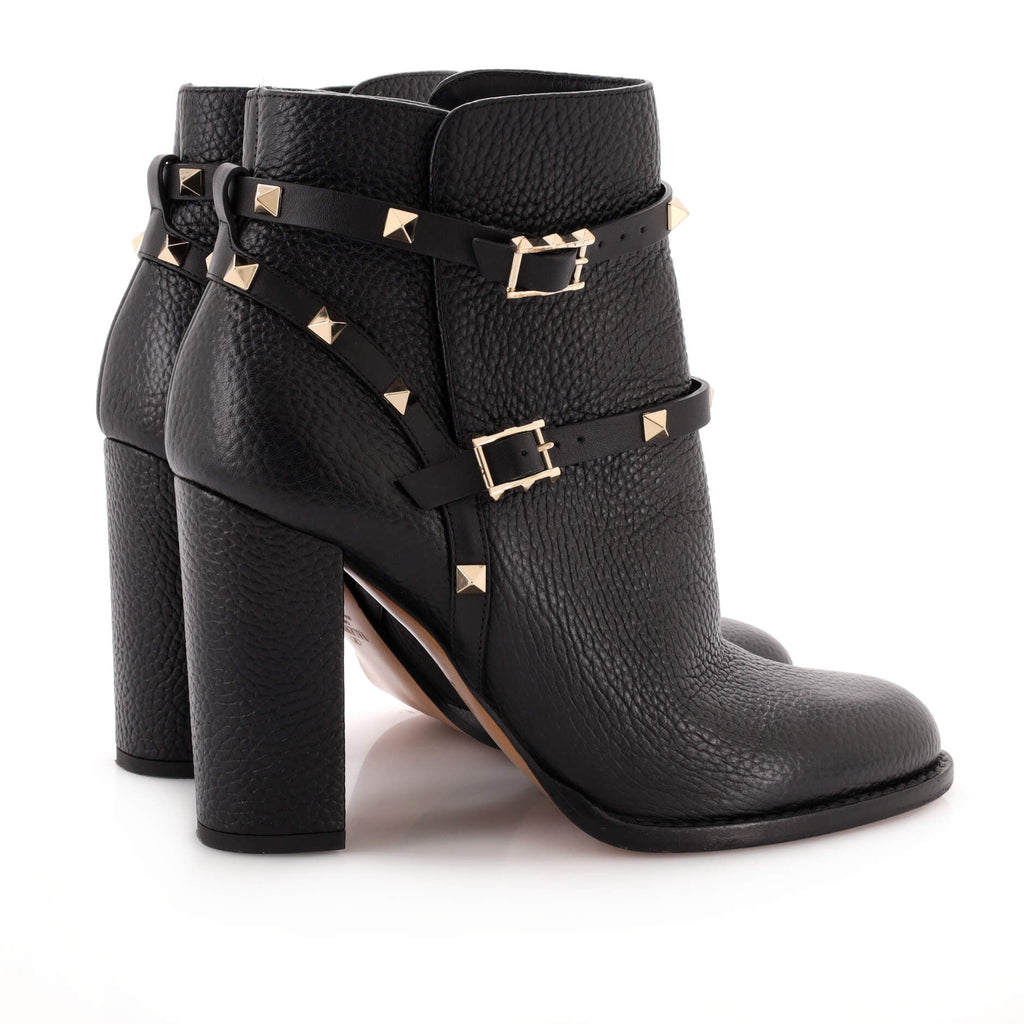 Women's Rockstud Buckle Block Heel Ankle Boots Leather